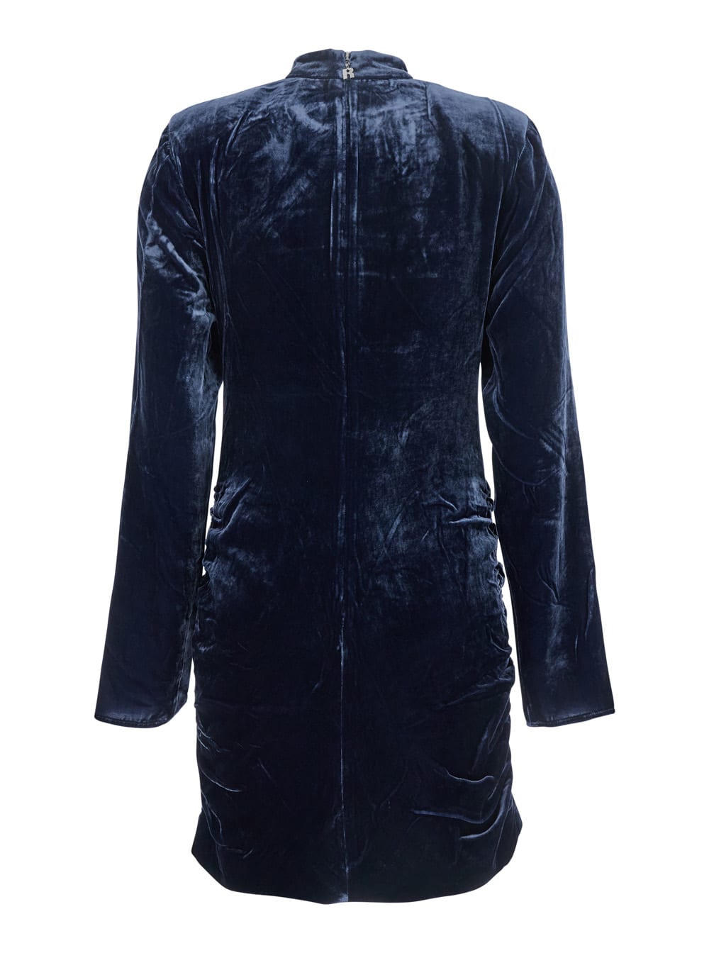 Rotate Birger Christensen Blue Mini Dress With High Neck And Rear Zip Closure In Velvet Woman In Blue