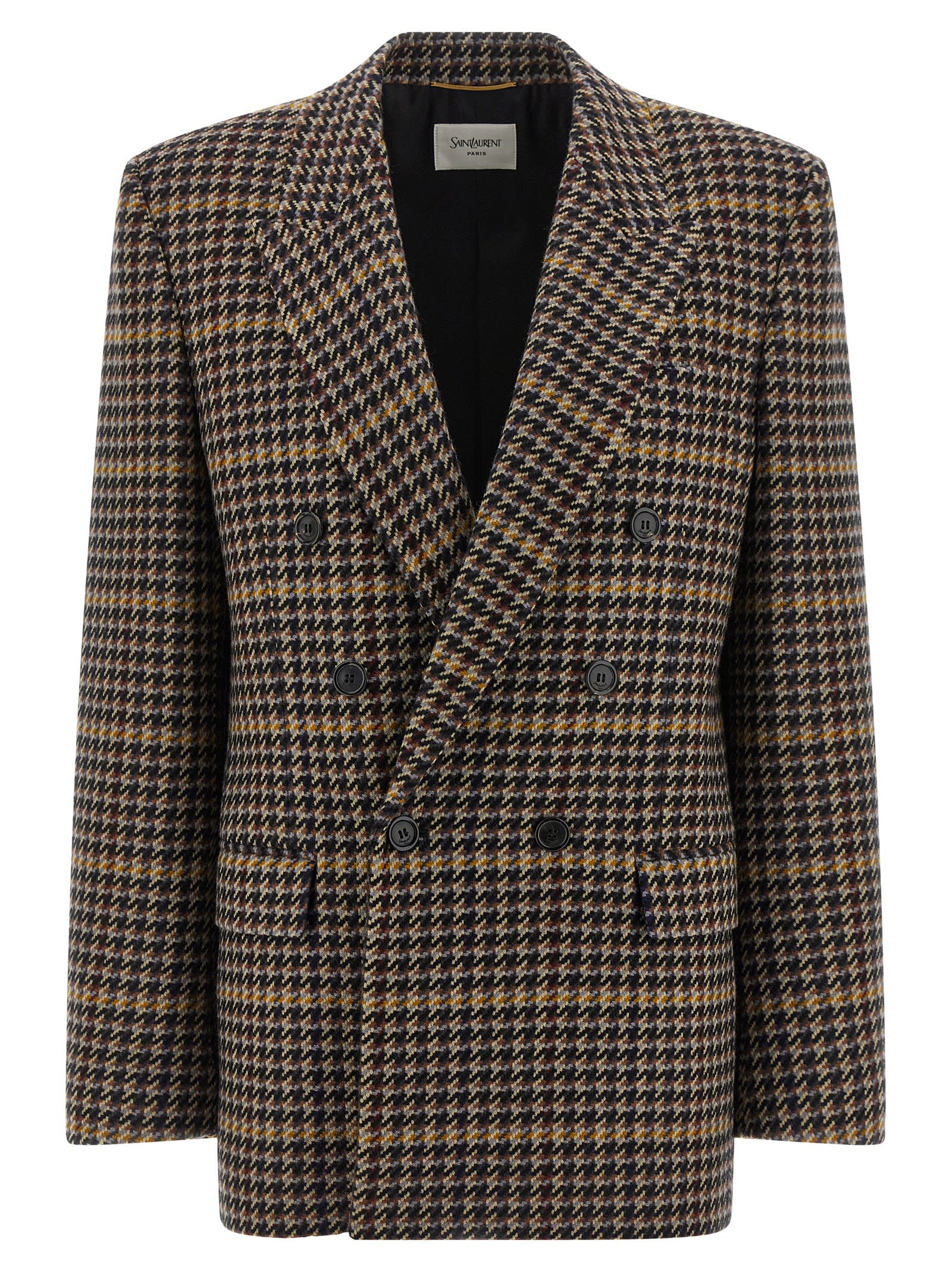 Saint Laurent Double-breasted Houndstooth Blazer Blazers Multicolor In Brown