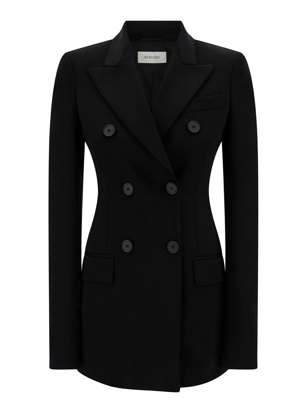 Shop Sportmax Black Slim Double-breasted Jacket Wth Rhinestone Detail In Stretch Polyamide Woman