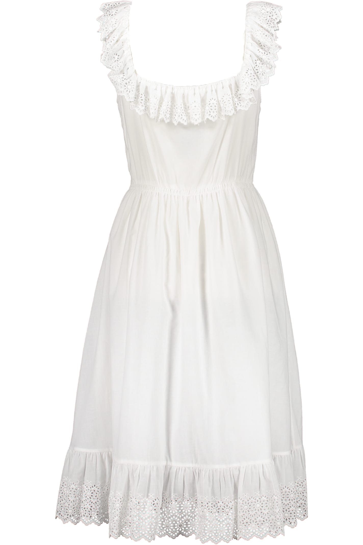 Shop Celine Floral Embroidered Cotton Dress In White
