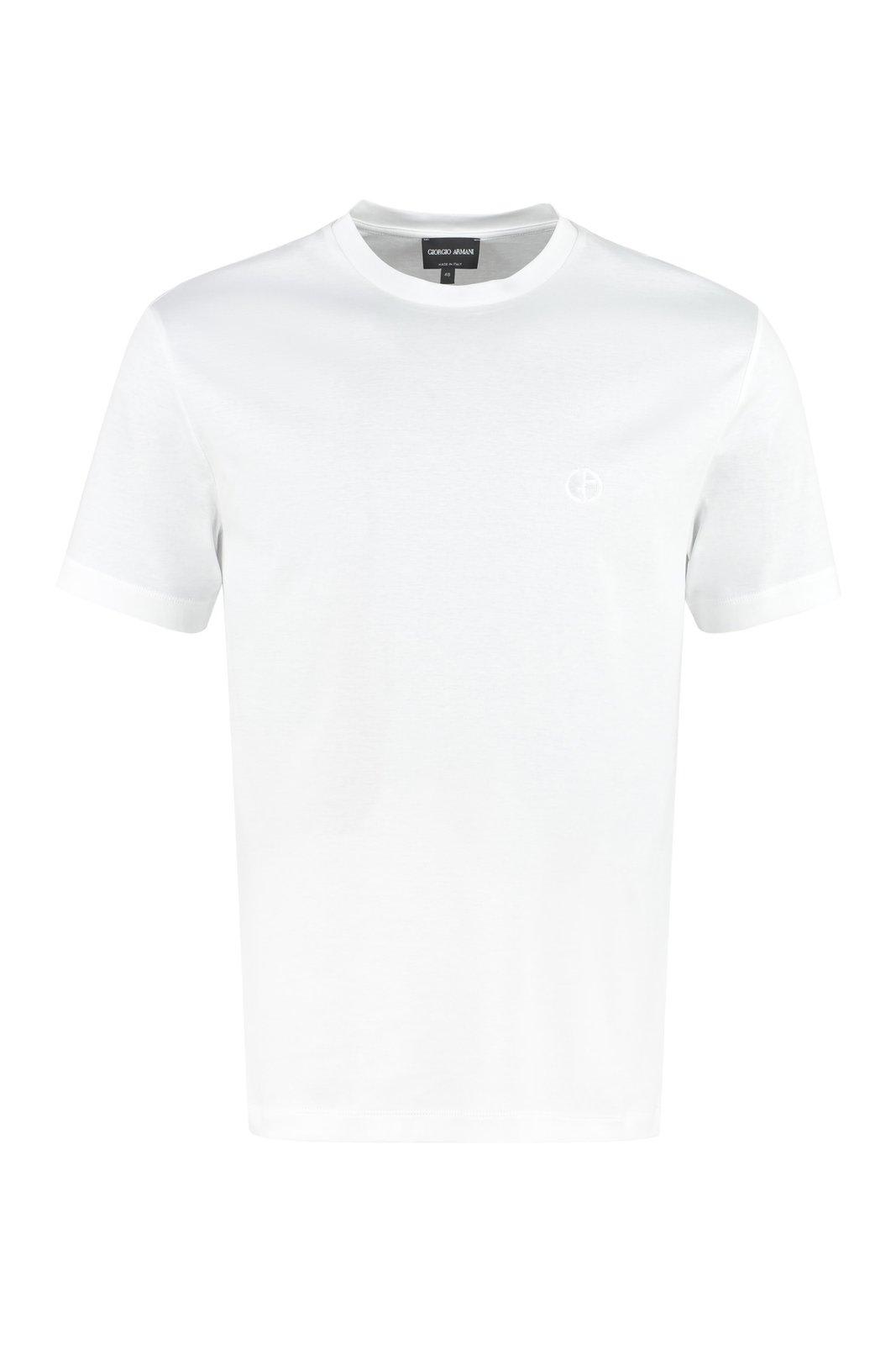 Shop Giorgio Armani Logo Embroidered Crewneck T-shirt In Bianco