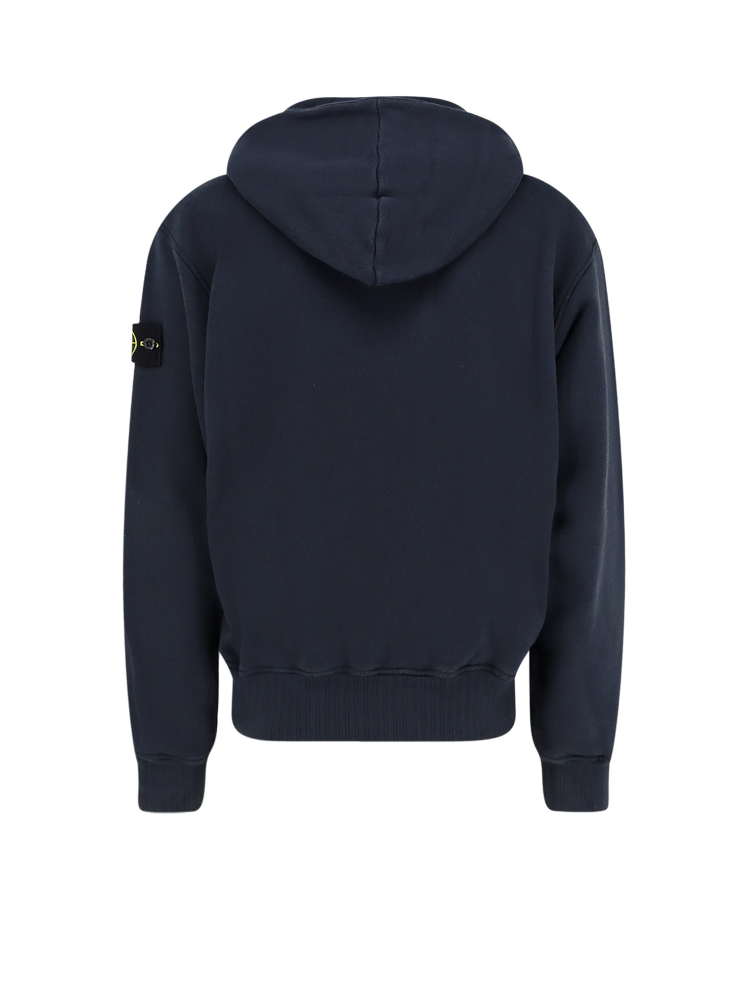 Stone Island Long Sleeve Cotton Sweatshirt With Ribbed Trim In Blue