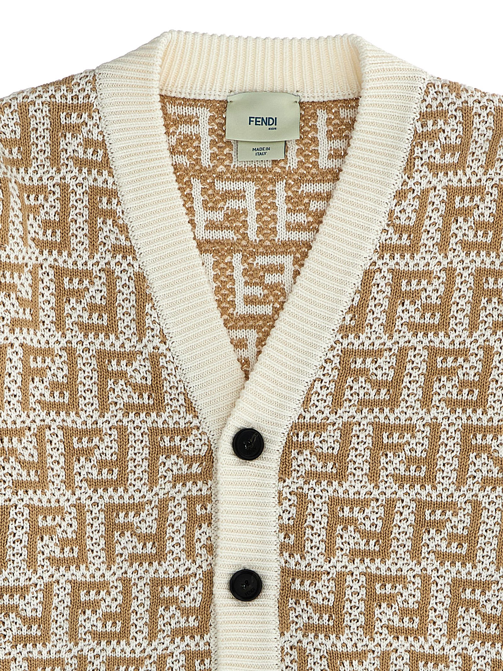 Fendi Openwork Logo Cardigan In White