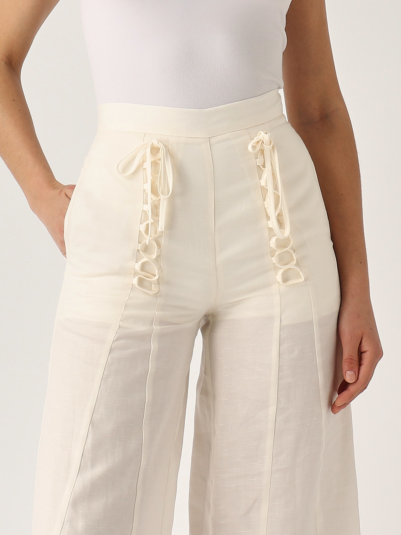 Twinset Lyocell Trousers In Neve
