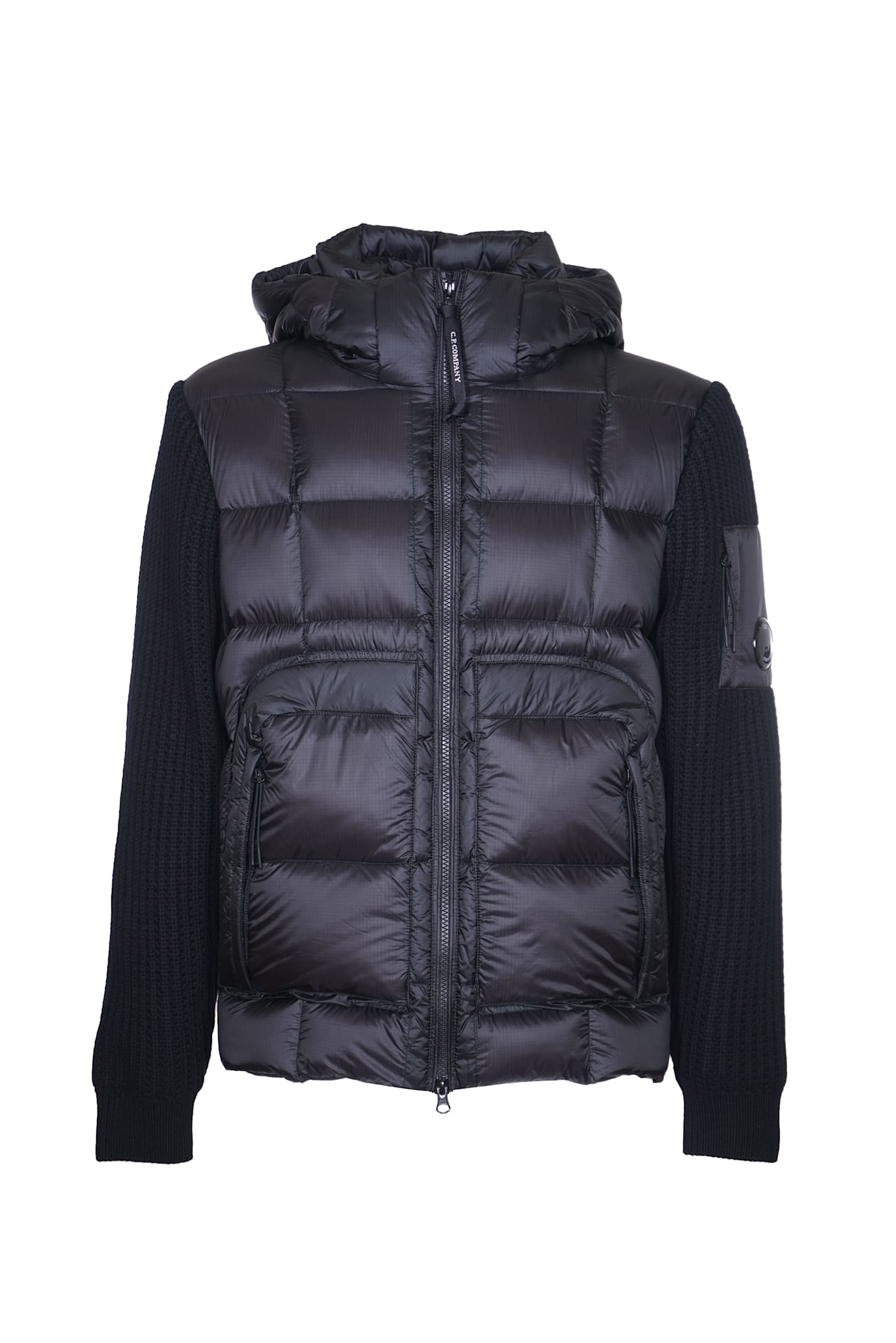 Shop C.p. Company Ribbed Knit Padded Jacket In Black