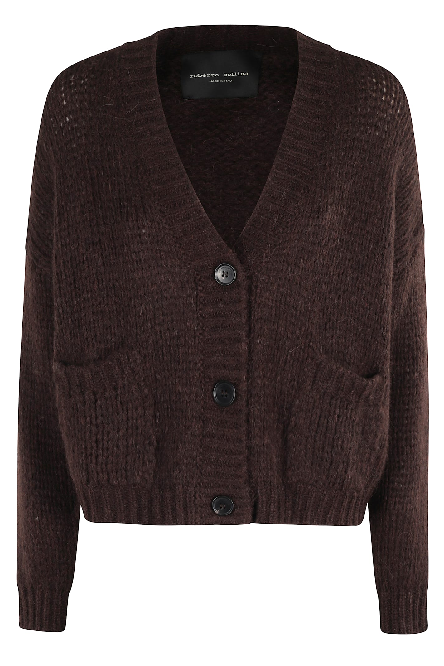 Roberto Collina Three-quarter Sleeve Brown Wool Cardigan With V-neck And Button Closure In Brown