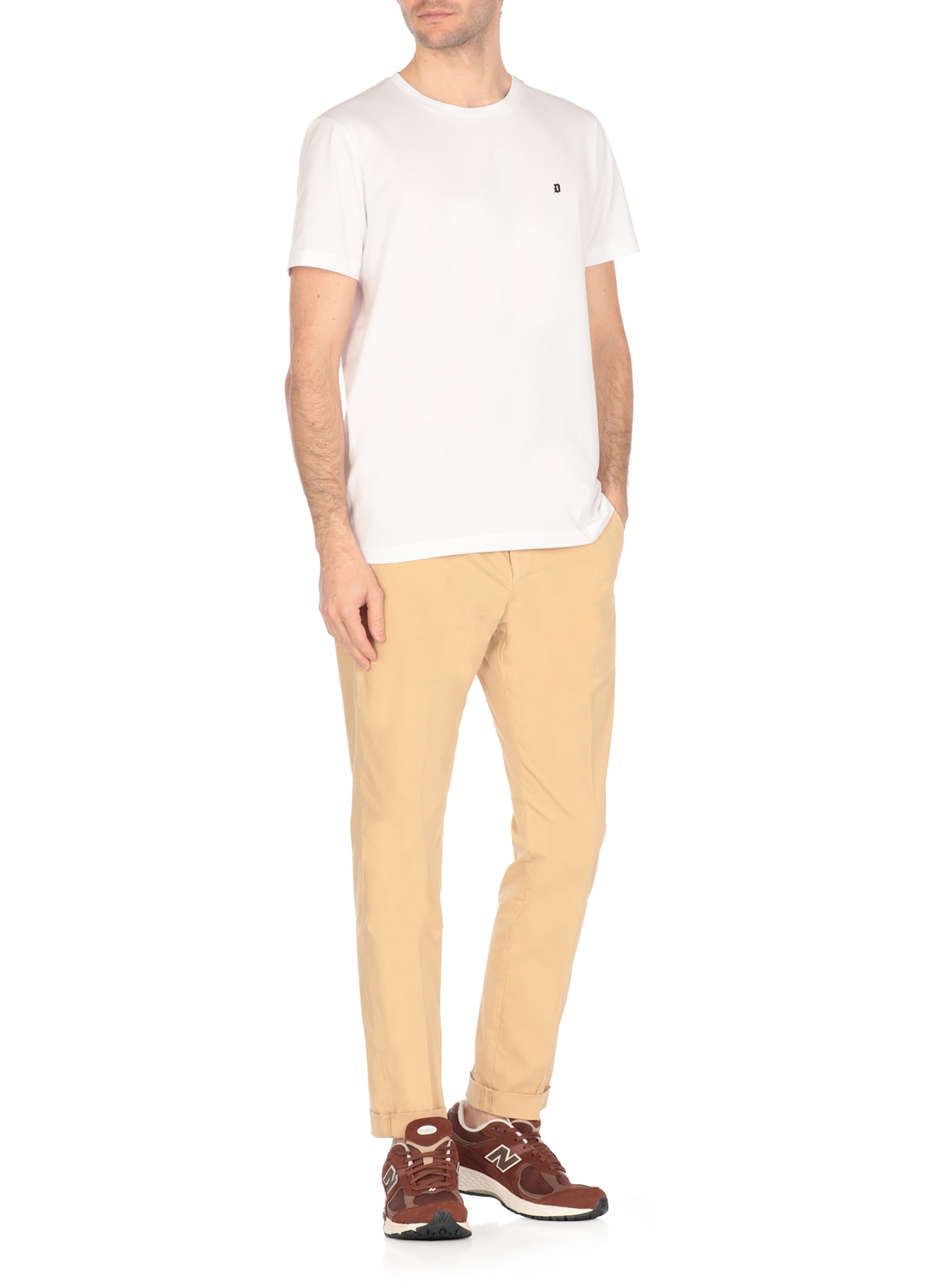 Dondup Straight Cotton Trousers Rolled Cuffs In Neutral