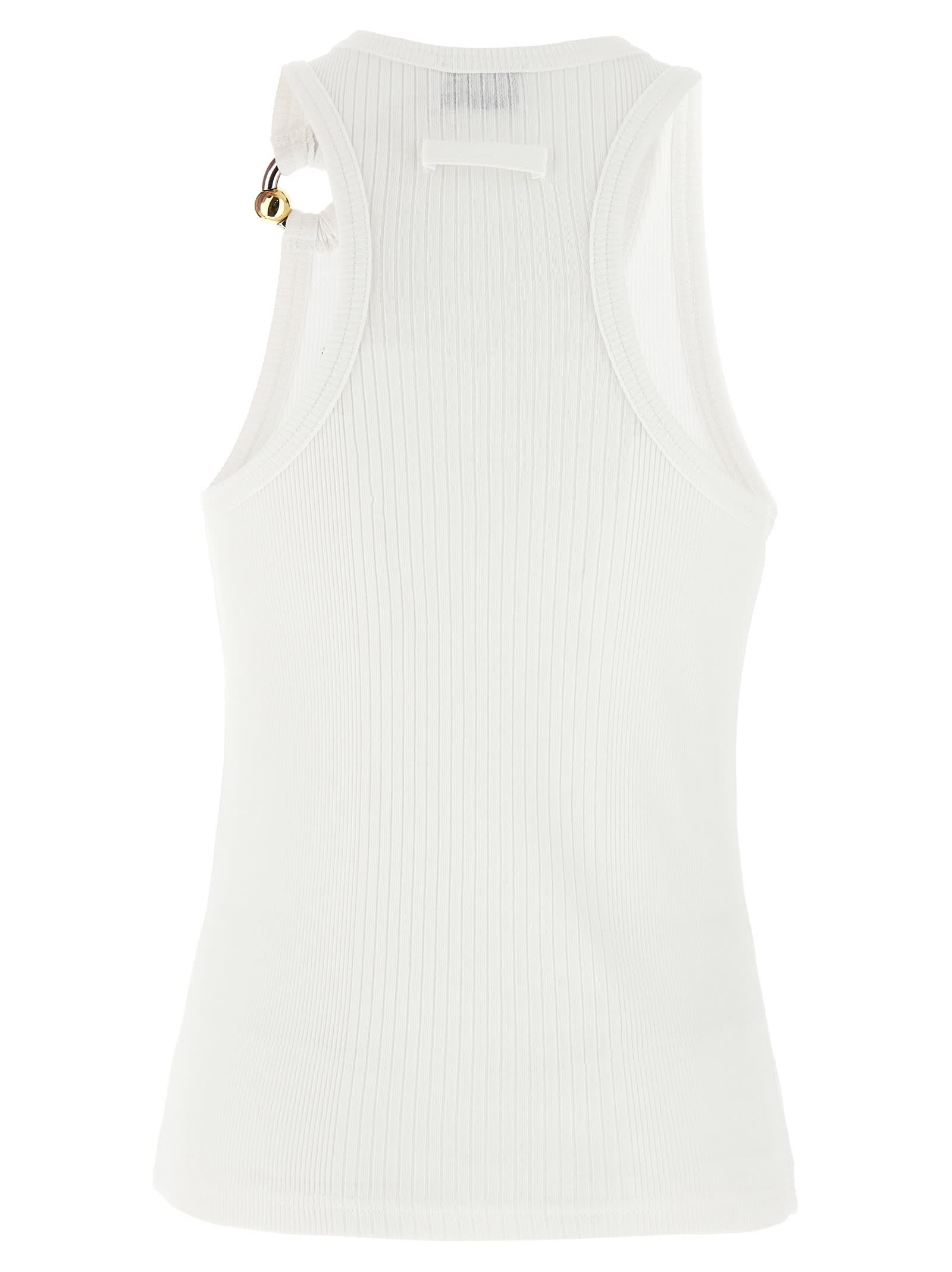 Jean Paul Gaultier Ribbed Texture Scoop Neck Sleeveless Top In White