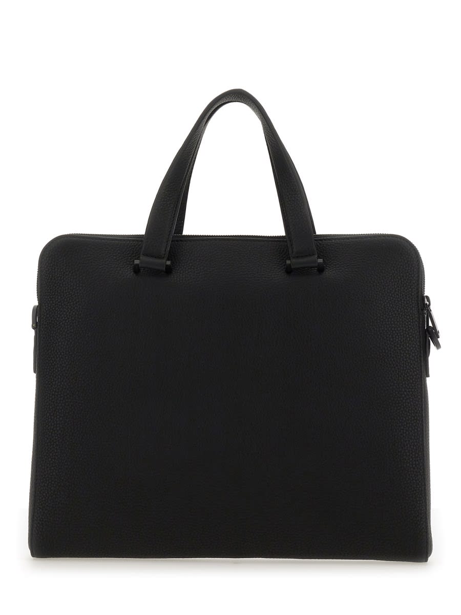 Ferragamo Structured Leather Business Bag In Black
