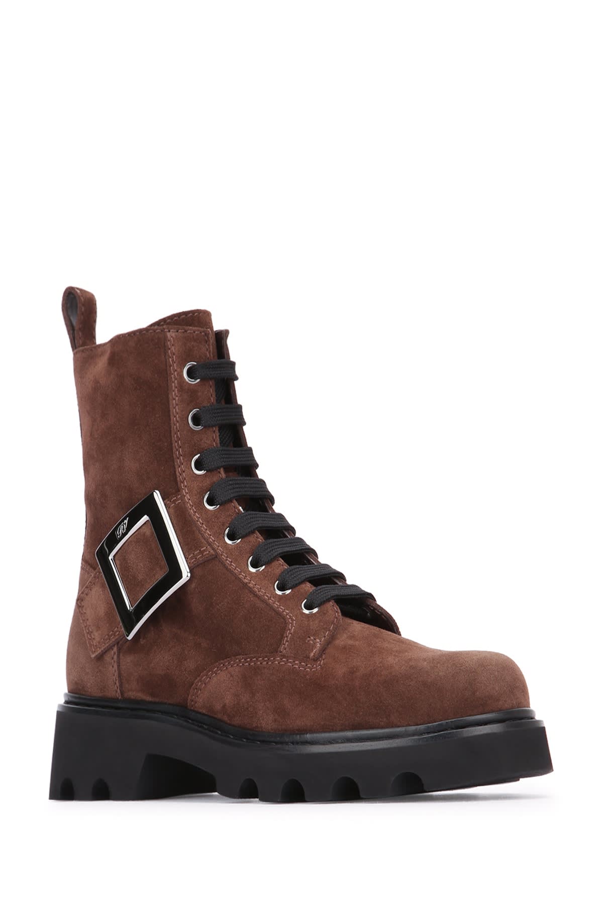 Roger Vivier Lace-up Bootie Featuring Buckle Detail In Brown