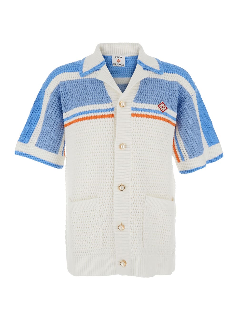 Casablanca Men White Shirt With Classic Collar And Chest Logo Patch In Cotton Man In White