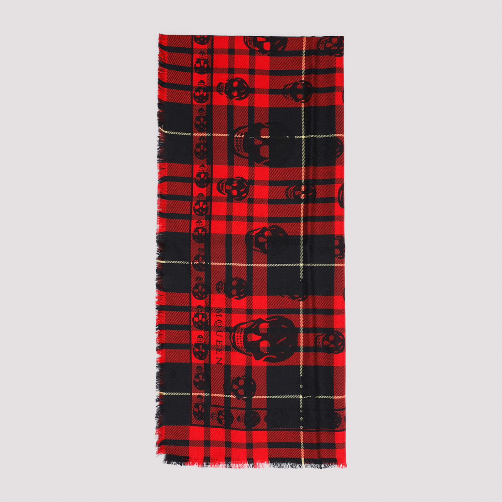 Shop Alexander Mcqueen Kull On Tartan Foulard Scarf In Red Black