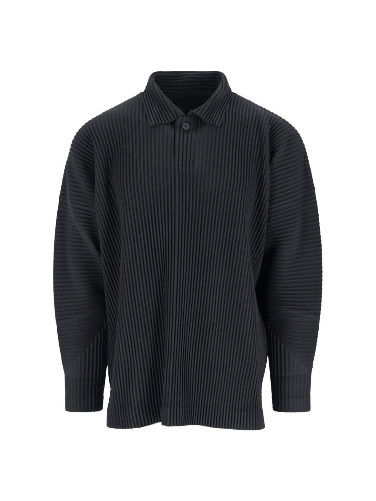 Issey Miyake Pleated Polo Shirt In Black