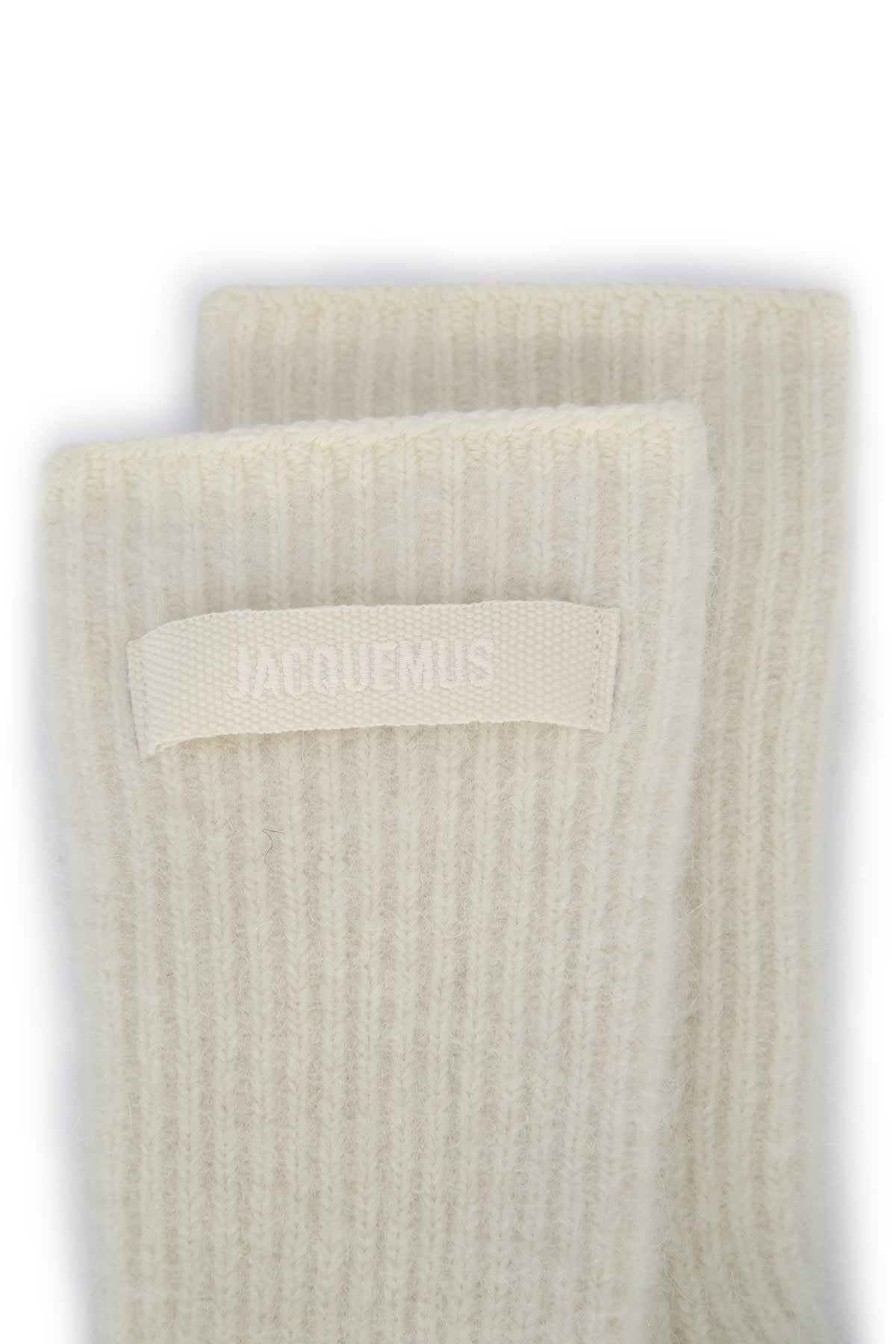 Jacquemus Long Ribbed Texture Gloves In Gray