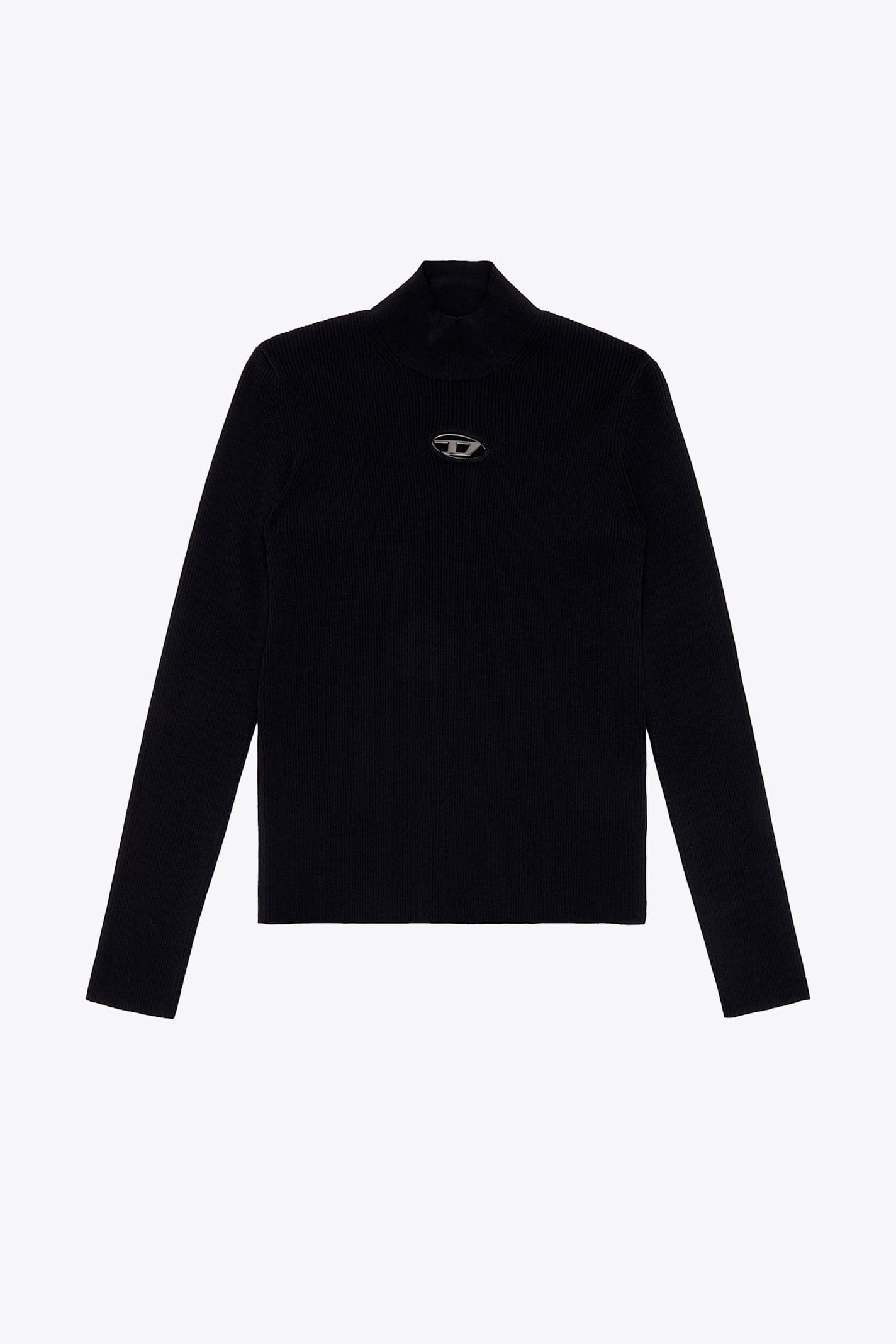 K-zackary Black ribbed knit turtleneck pull with metal logo - K Zackary