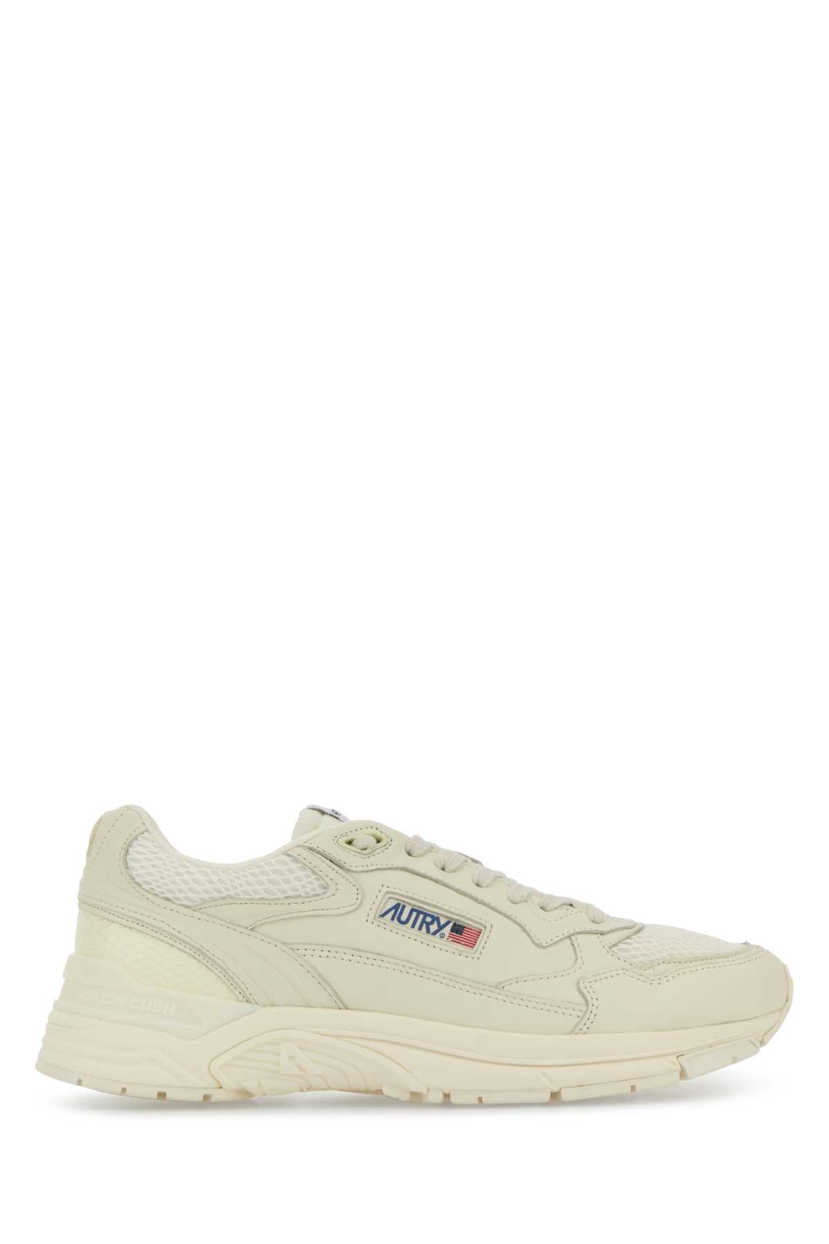 White Leather And Mesh Hyperway Sneakers