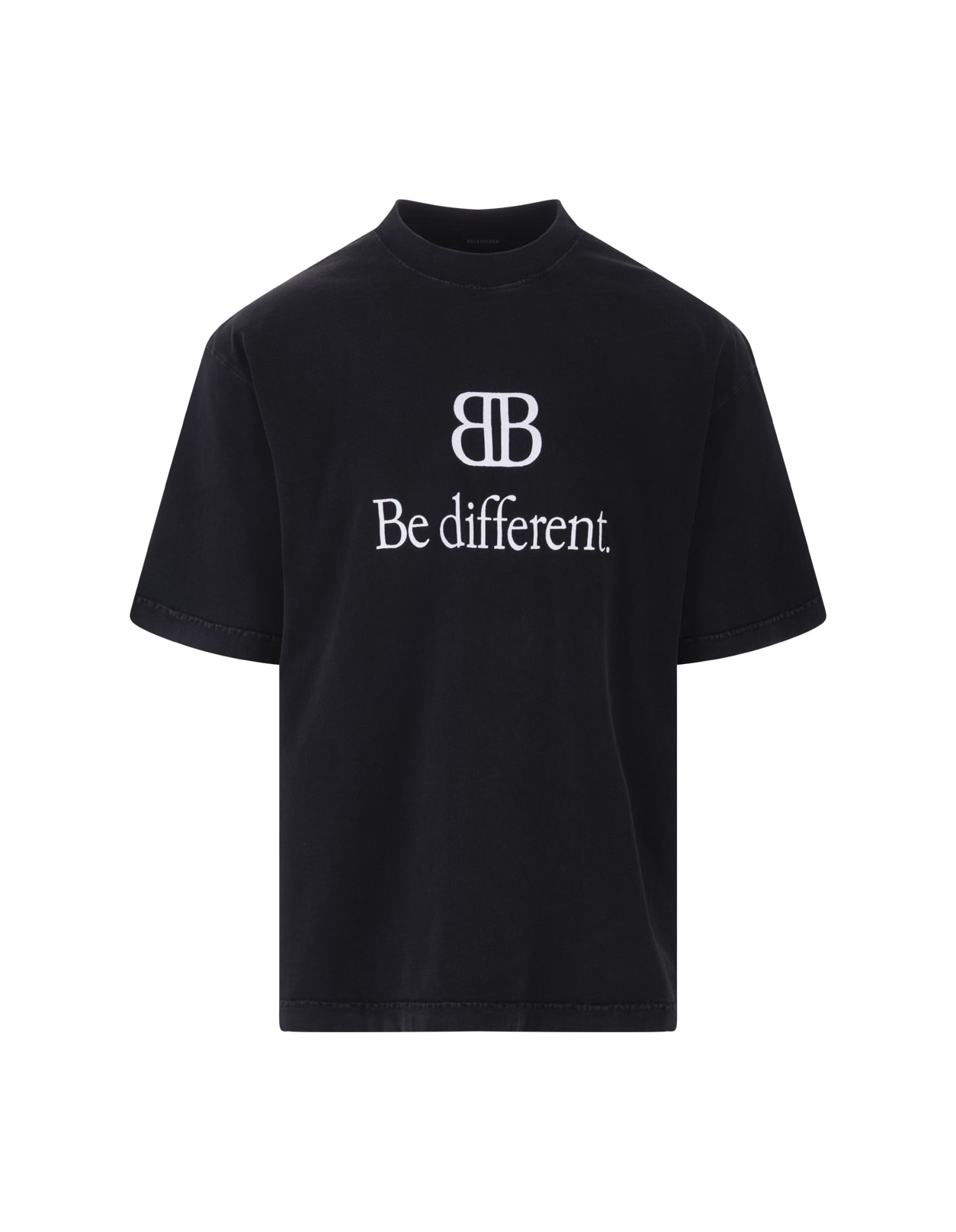 Balenciaga Man Bb Be Different Large Fit T-shirt In Black