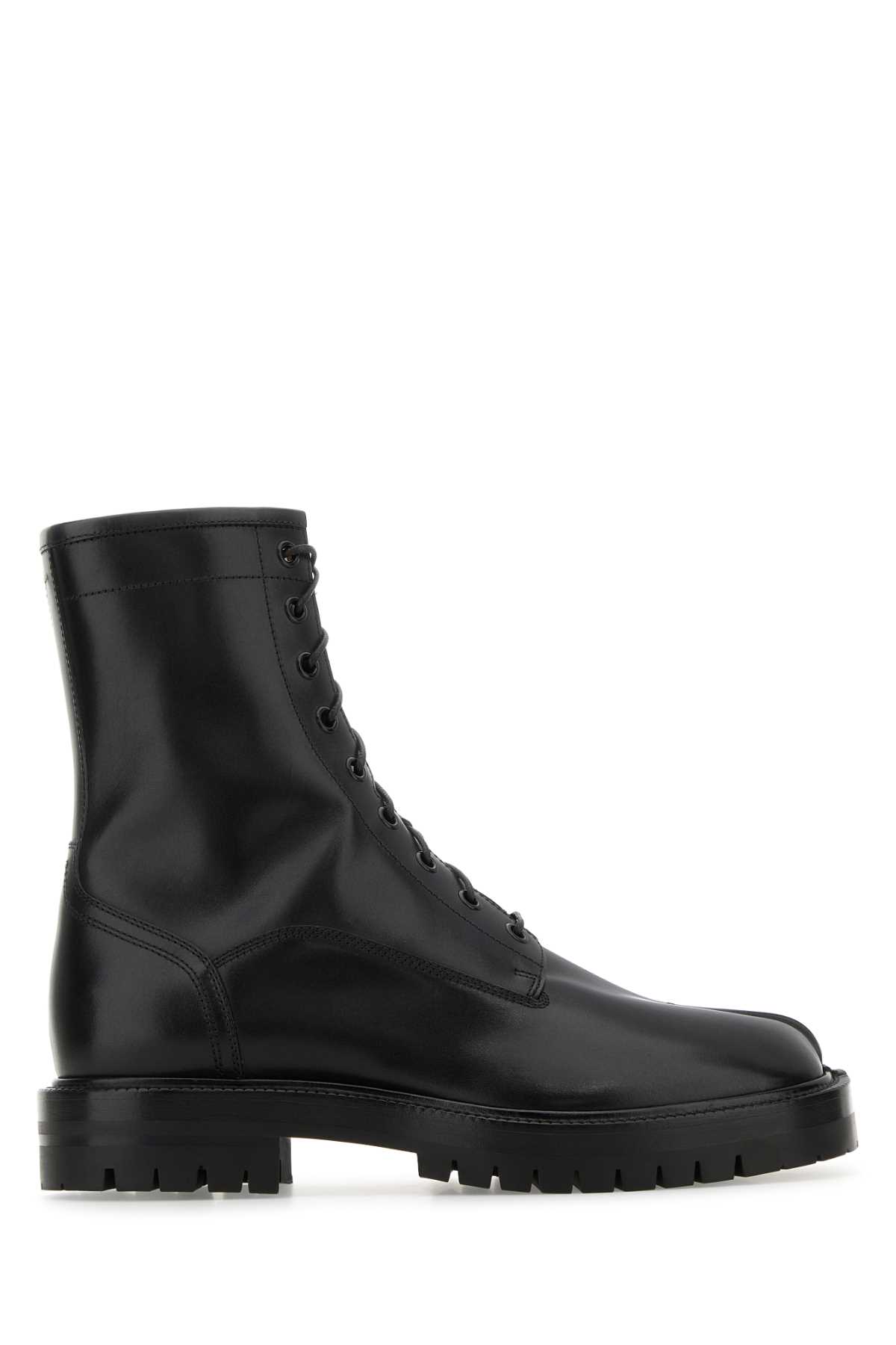 Shop Maison Margiela Black Leather Tabi Ankle Boots