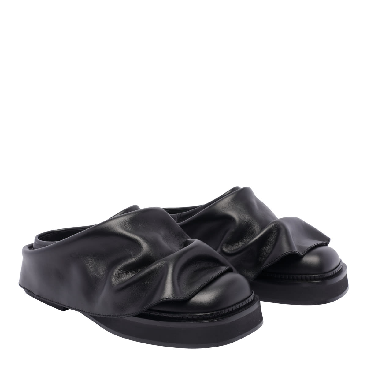 Attico Black Leather Mules In Black