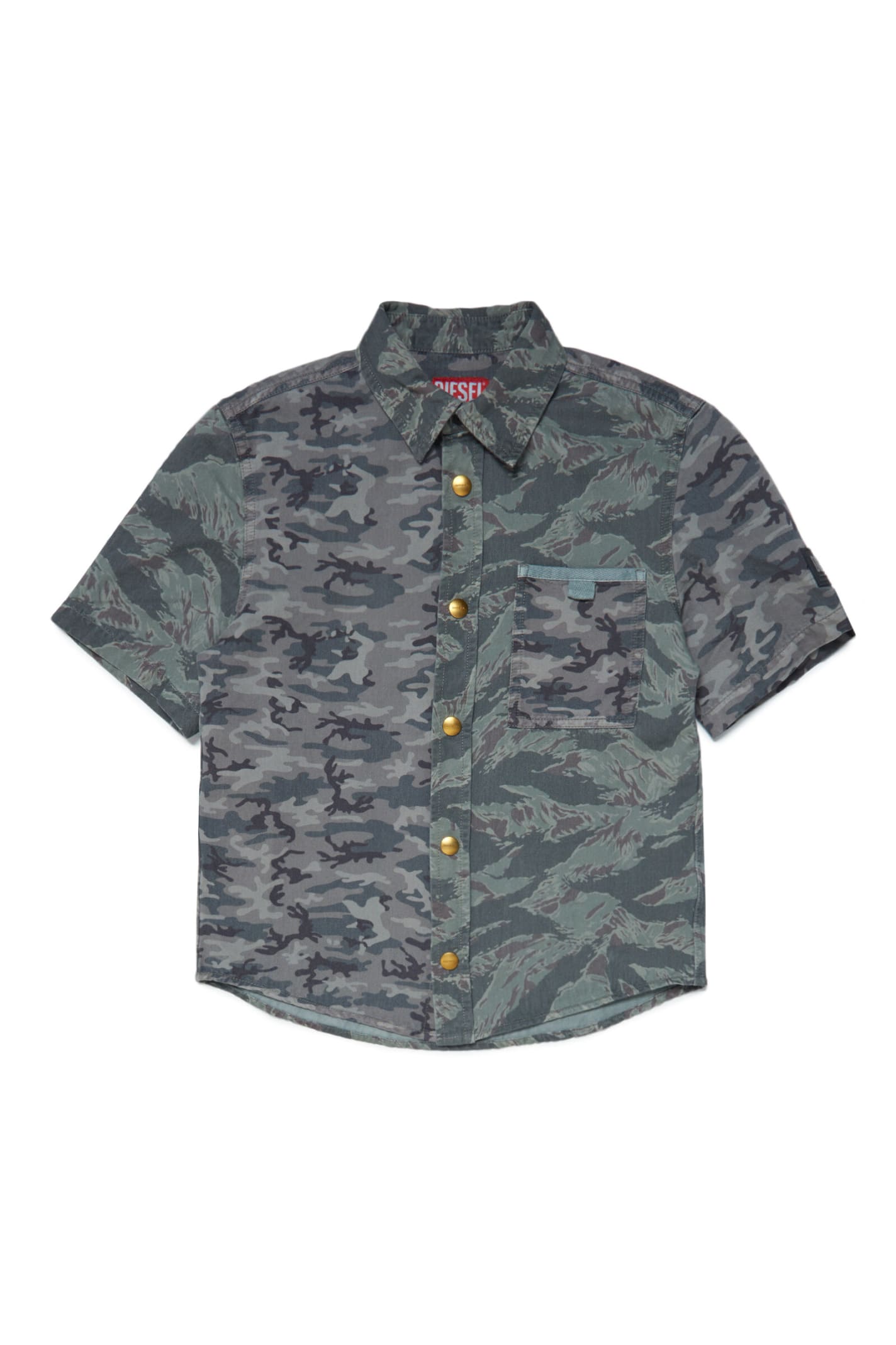 DIESEL CURM-CMF SHIRT DIESEL MILITARY GREEN CAMOUFLAGE MIX SHIRT WITH BREAST POCKET