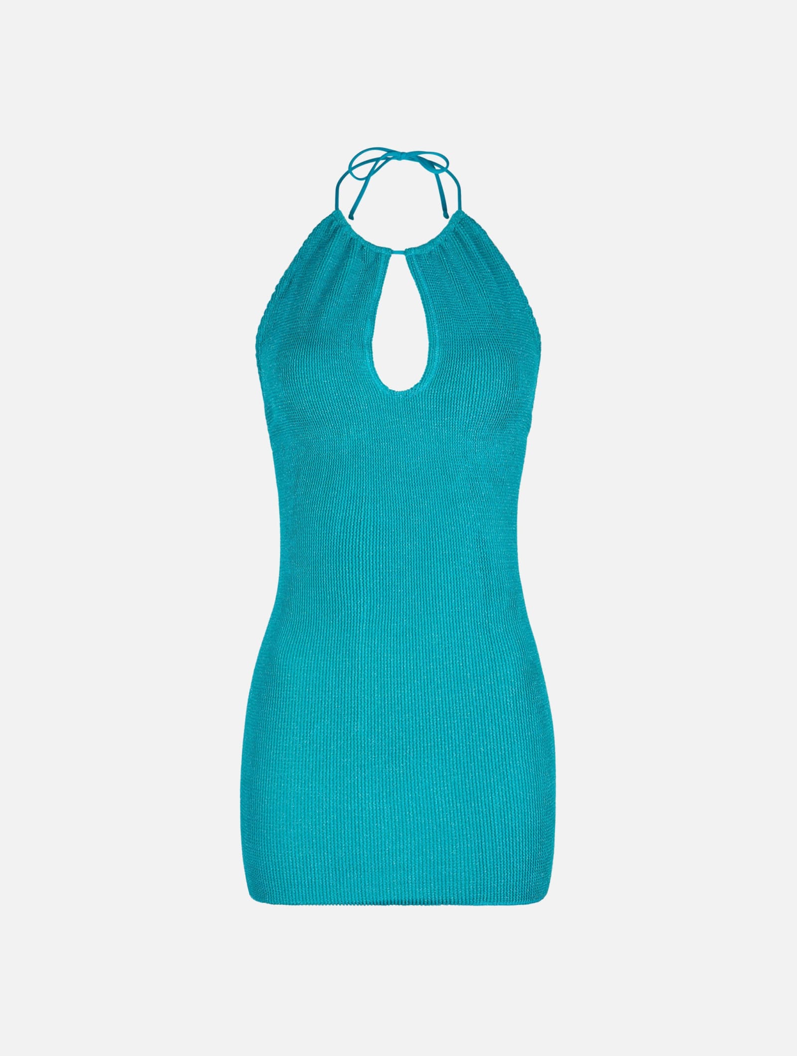 Mc2 Saint Barth Woman Teal Green Lurex Halterneck Crinkle Dress In Green