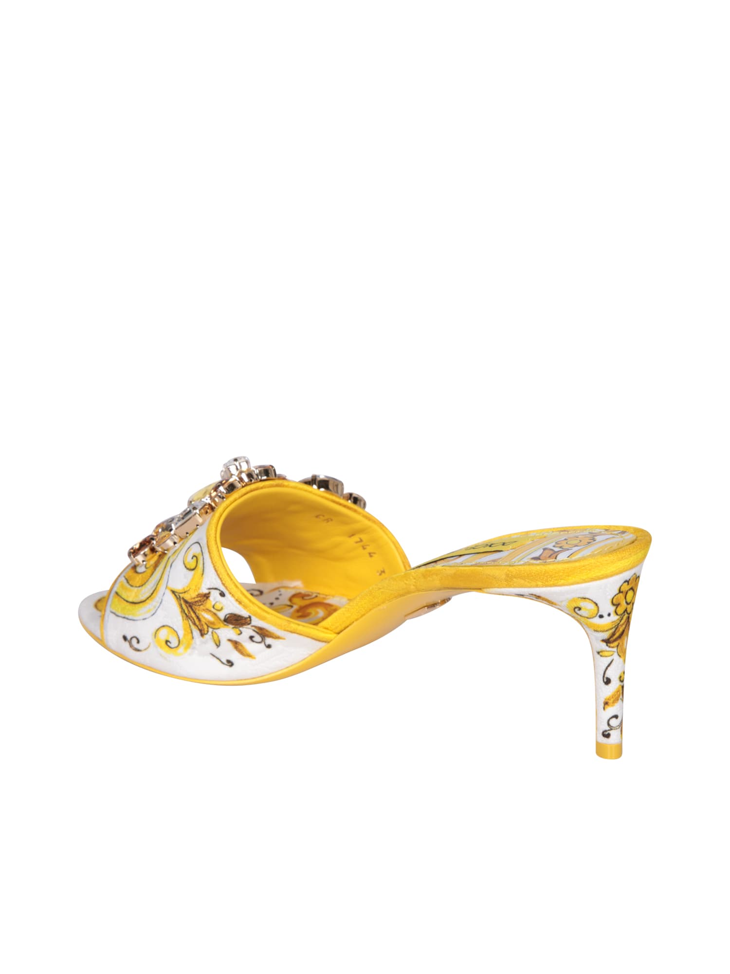 Shop Dolce & Gabbana Brocade Heel Yellow Sandals