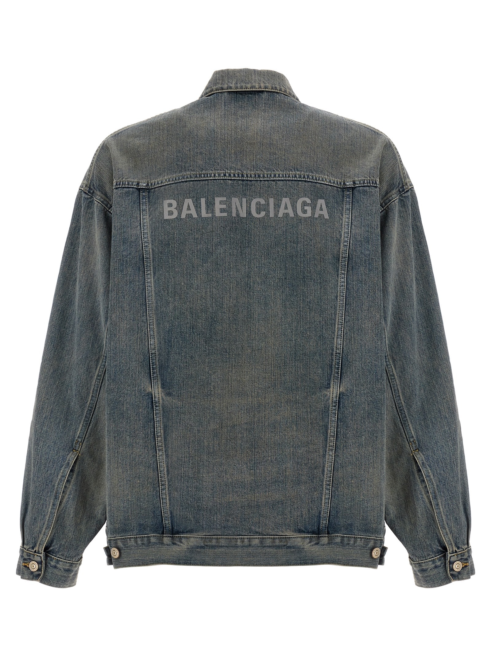 Shop Balenciaga Logo Print Denim Jacket In Blue