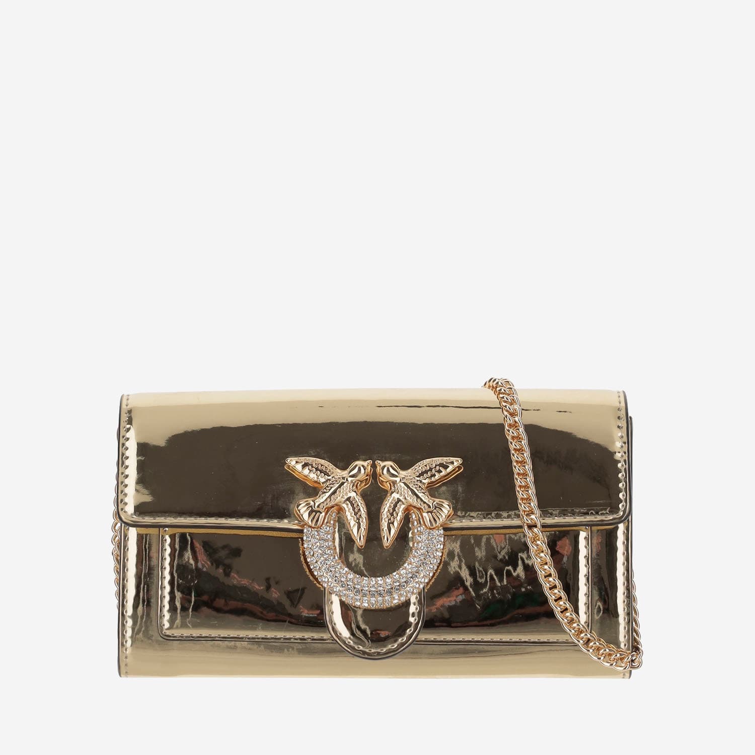 Shop Pinko Love Bag Mirrored Wallet In Golden