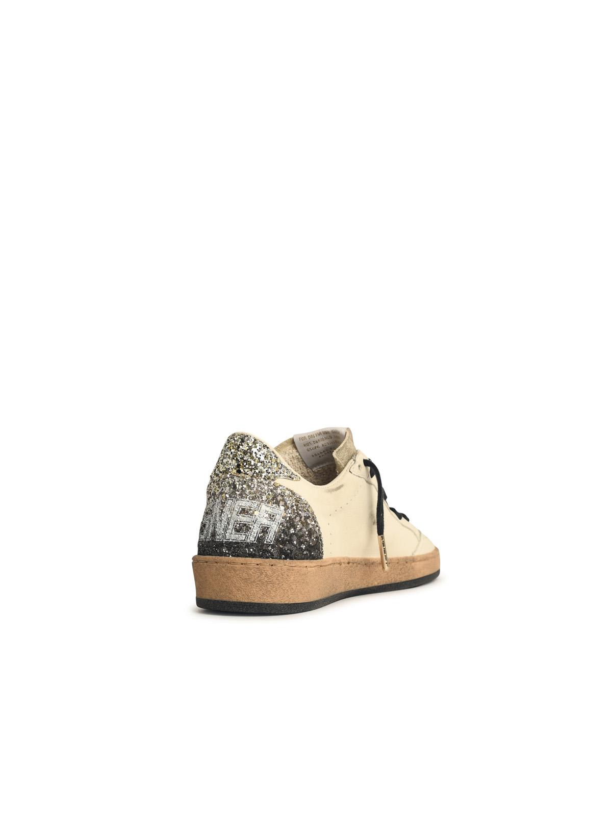 Golden Goose Ball-star White Leather Sneakers With Glitter Star And Heel In Multi