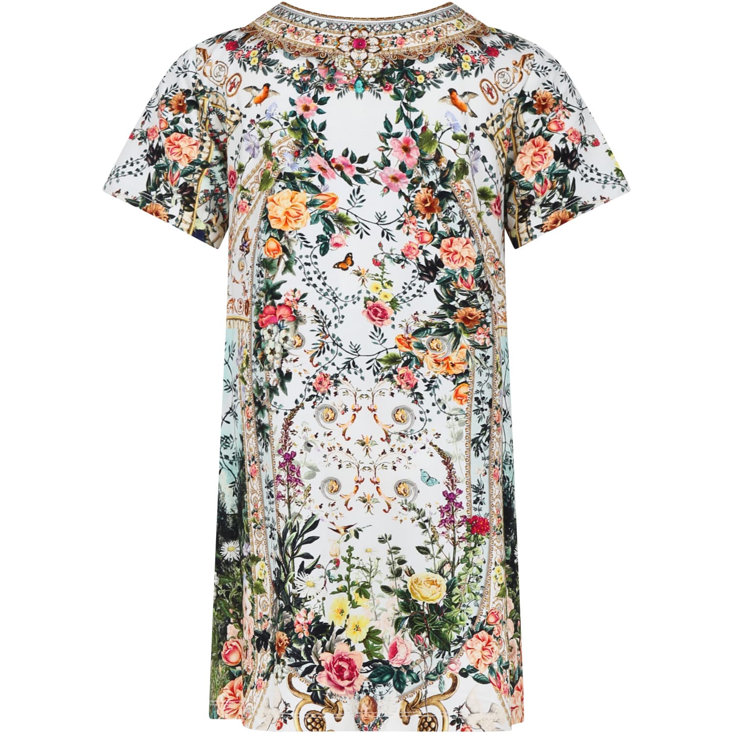 Shop Camilla Multicolor Dress For Girl With Floral Print And Rhinestones