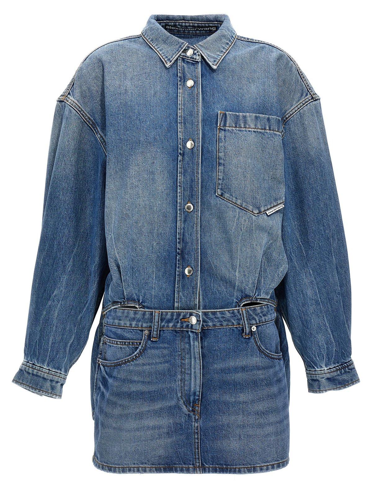 Shop Alexander Wang Denim Mini Shirt Dress In Vintage Light Indigo