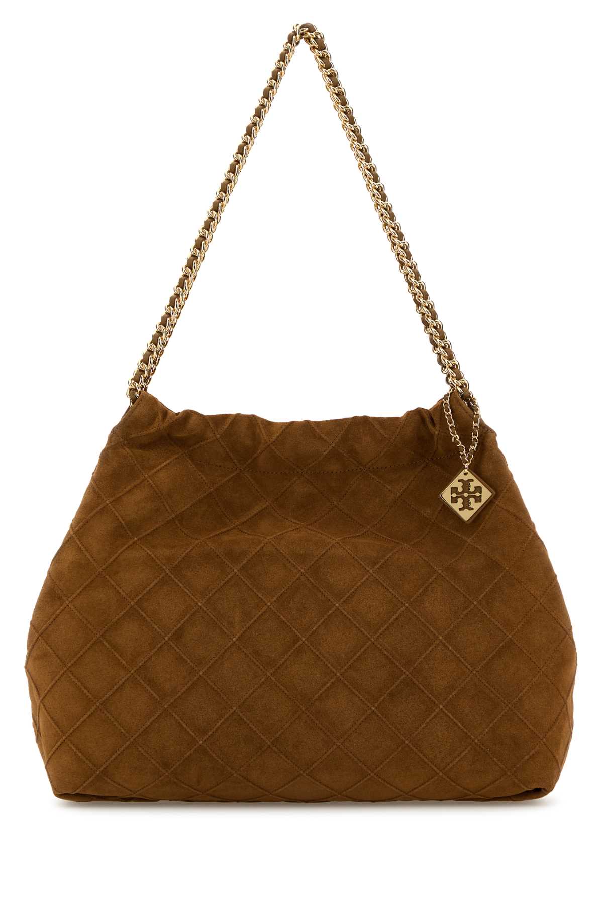 Shop Tory Burch Caramel Suede Fleming Shoulder Bag In Brown