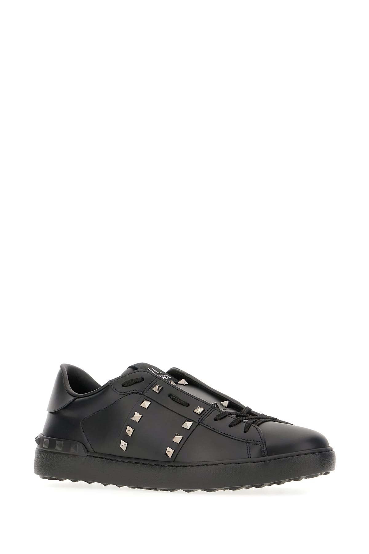 Shop Valentino Black Leather Rockstud Sneakers In Nero