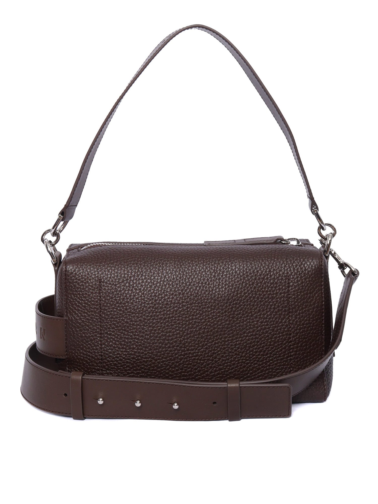 Hogan Leather Textured Rectangular Metal Hardware Shoulder Bag In Brown