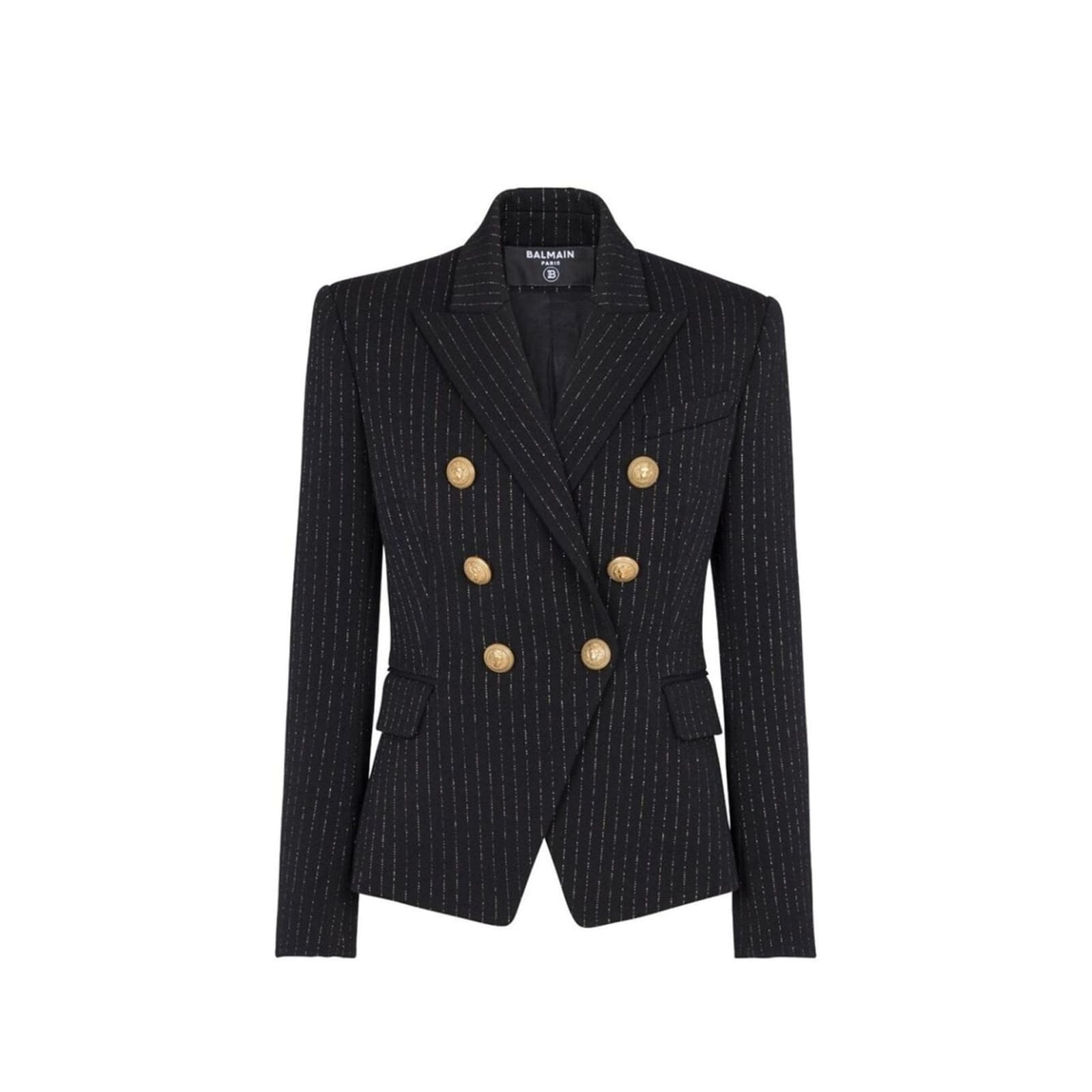 Shop Balmain Wool Striped Jacket In Black