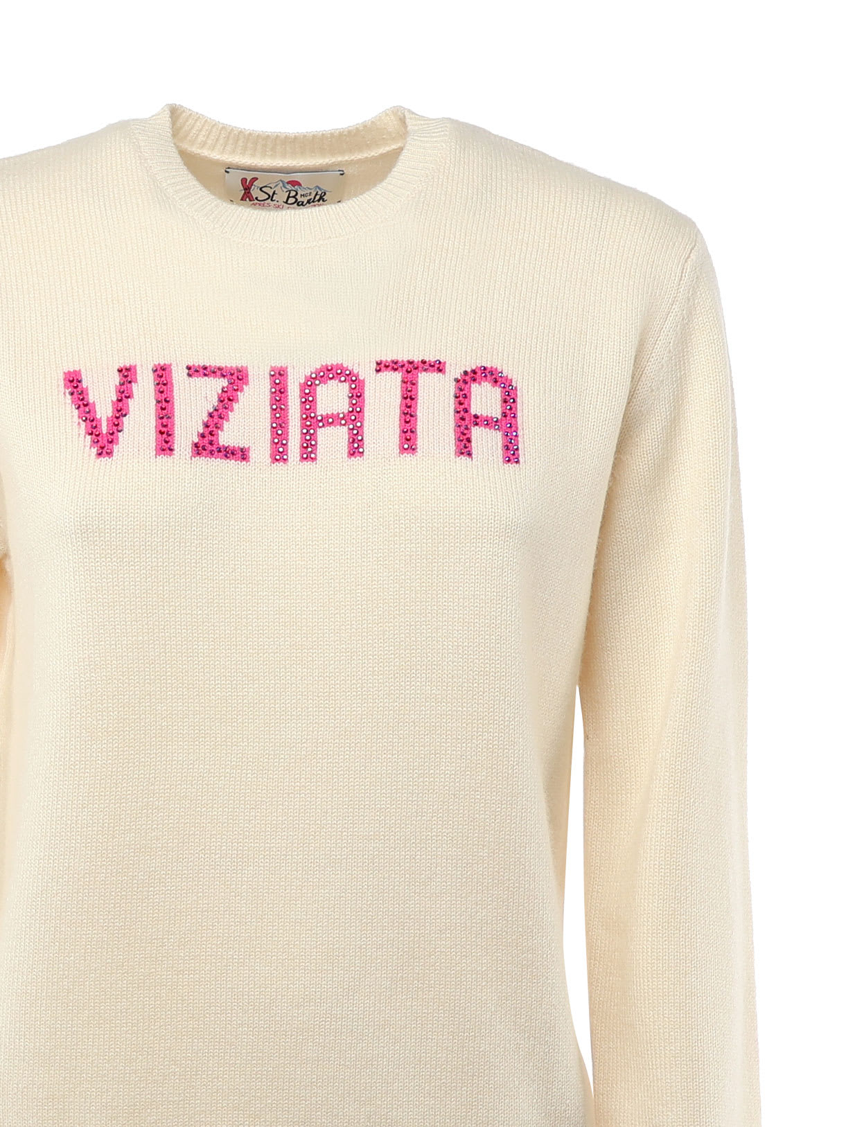 Shop Mc2 Saint Barth Viziata Sweater With Rhinestones In White