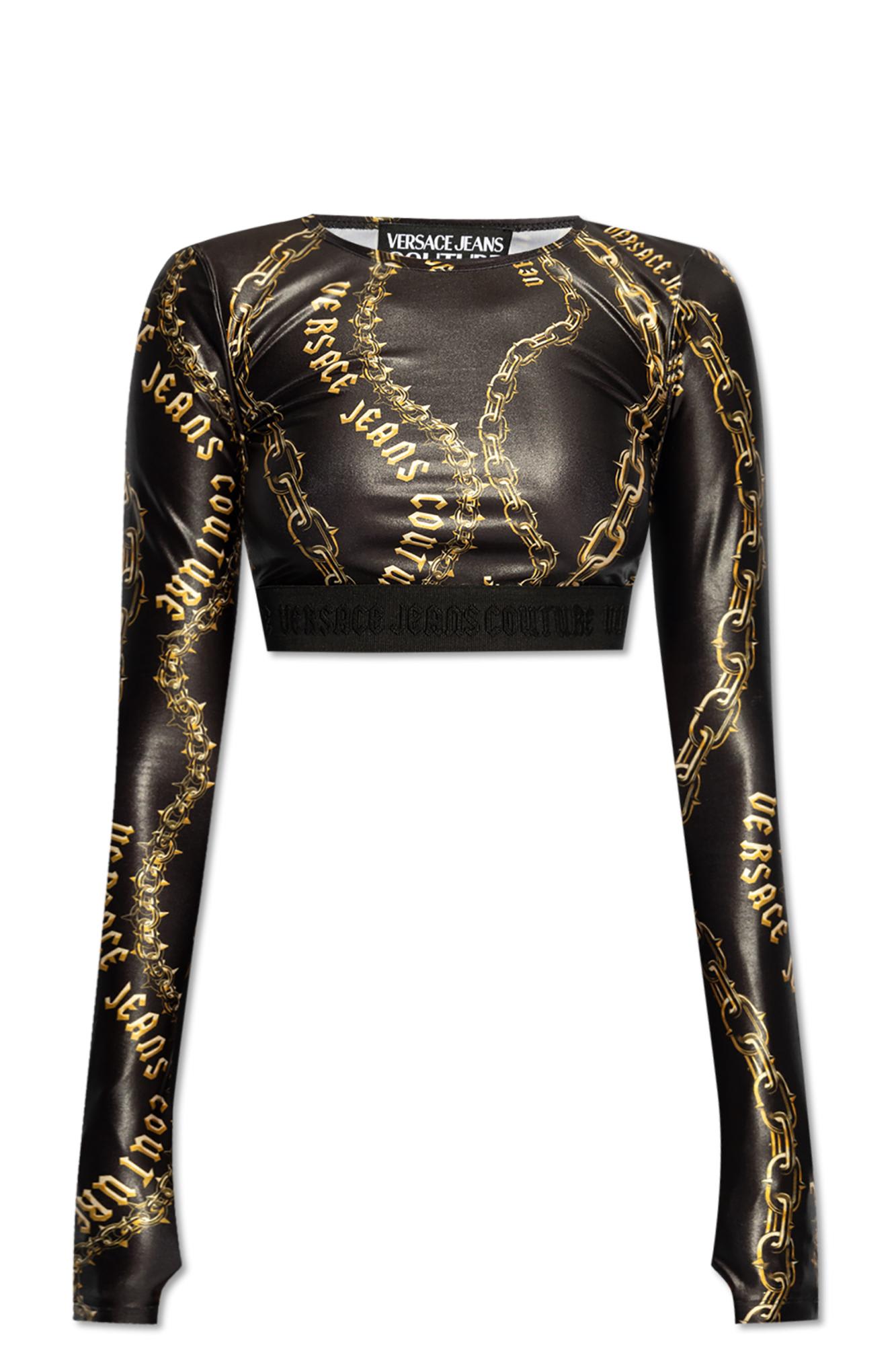 Shop Versace Jeans Couture Top With Logo In Black