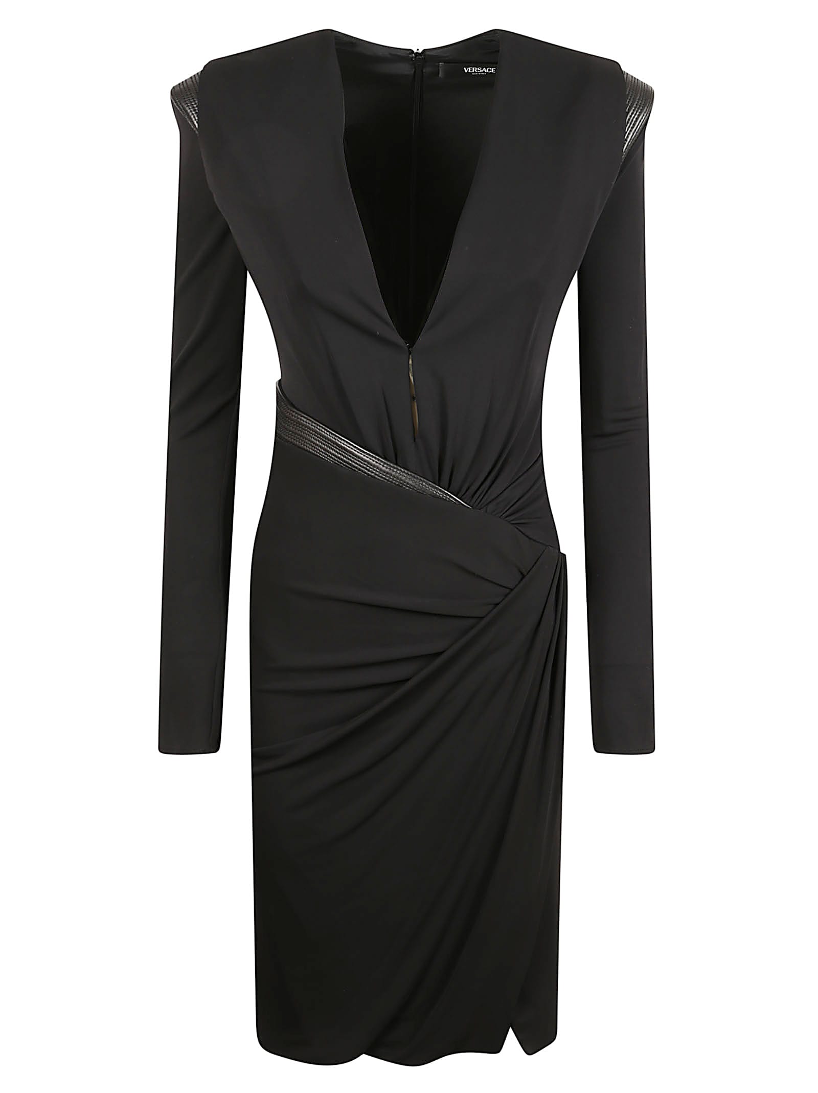 Versace Draped Stretch Crepe Jersey Minidress In Black