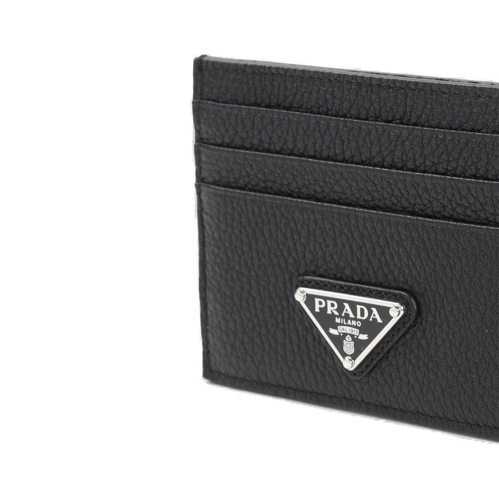 Prada Logo Plaque Open Top Cardholder In Black
