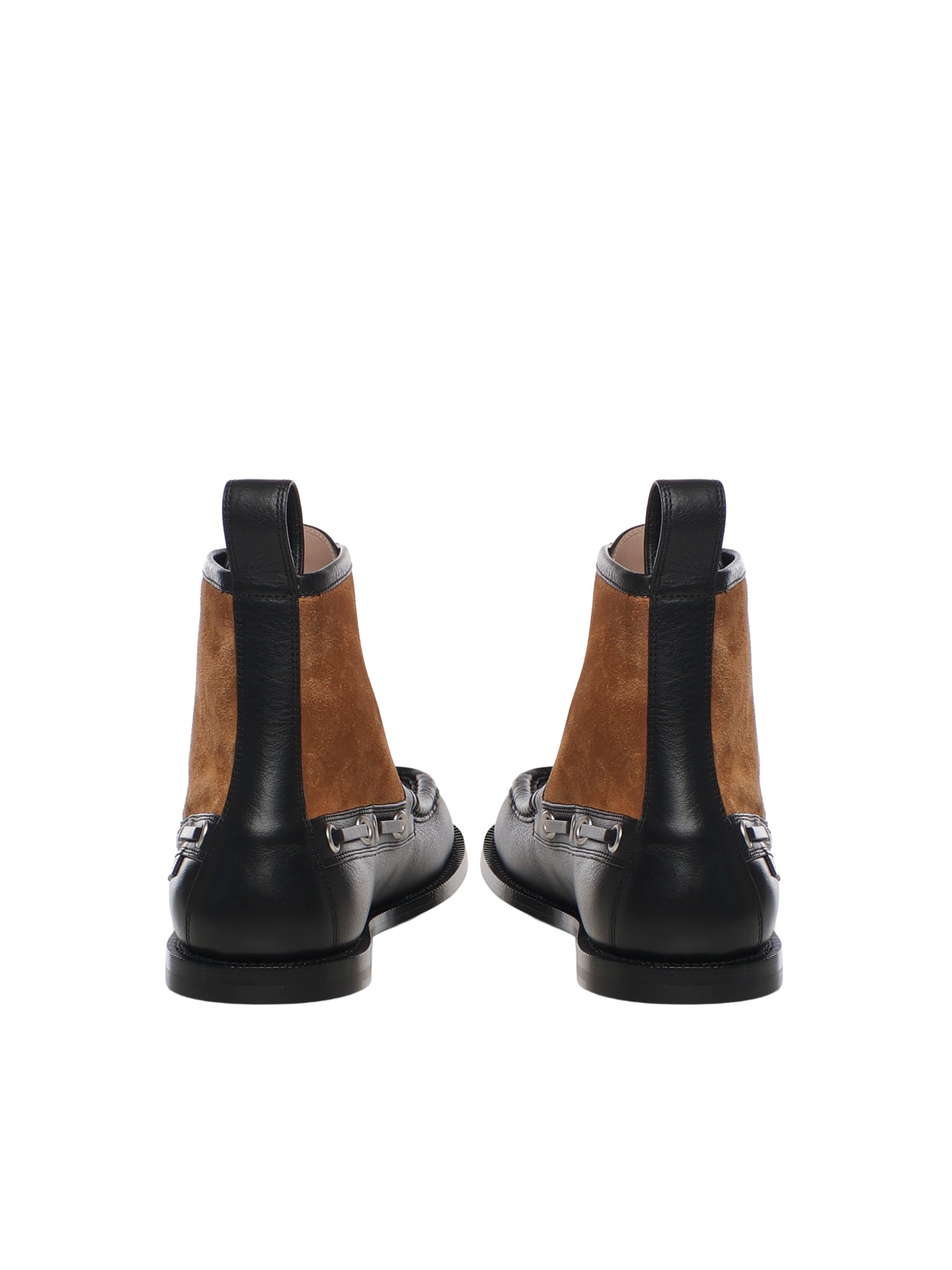 Loewe Rounded Toe Calfskin Bootie With Suede Inserts In Multi