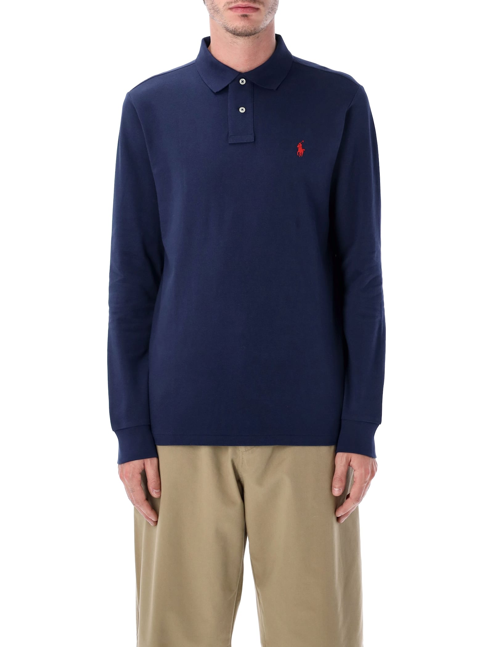 Polo Ralph Lauren Long Sleeve Knit Polo In Blue