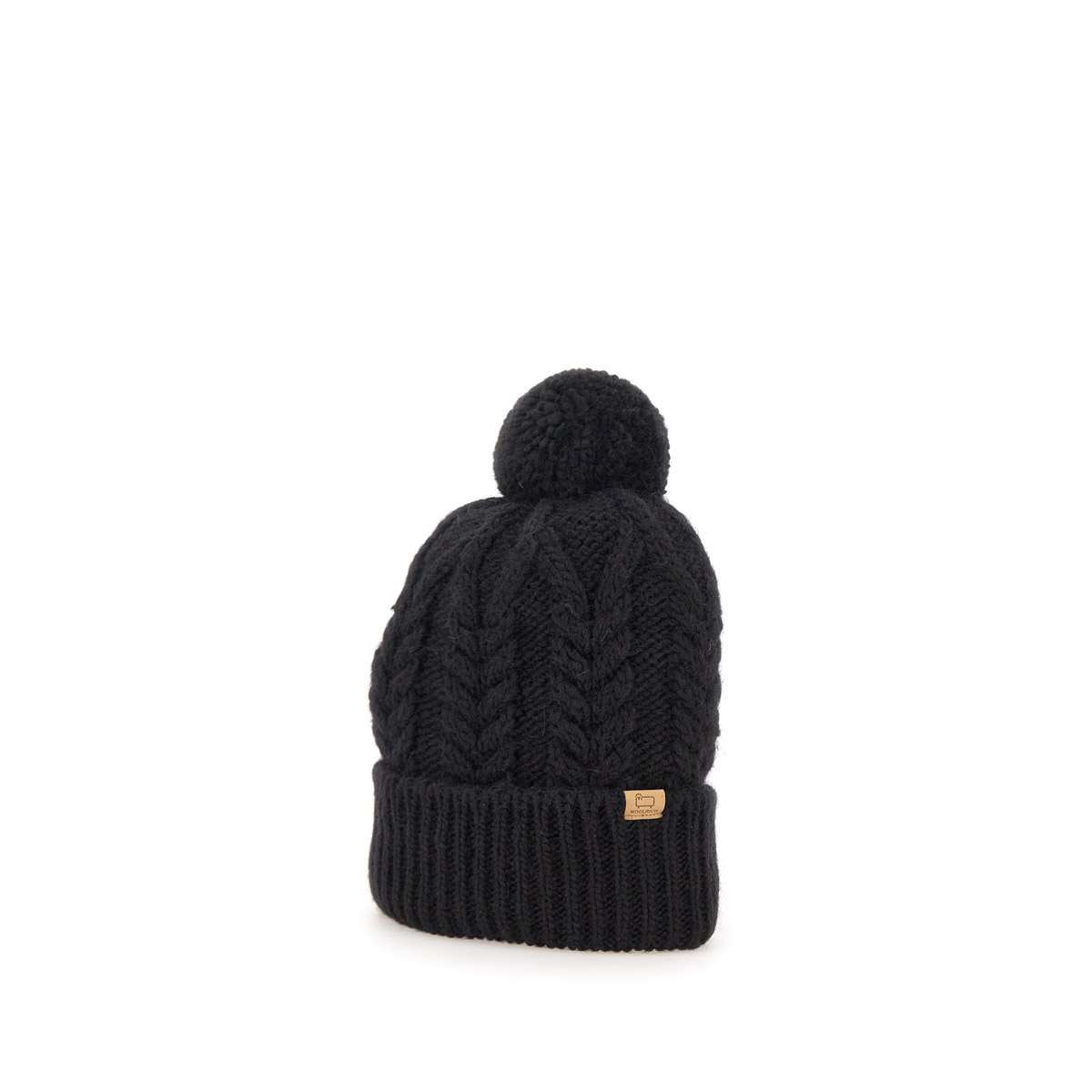 Shop Woolrich Cable Pom Pom Beanie Wool And Alpaca Cap In Black