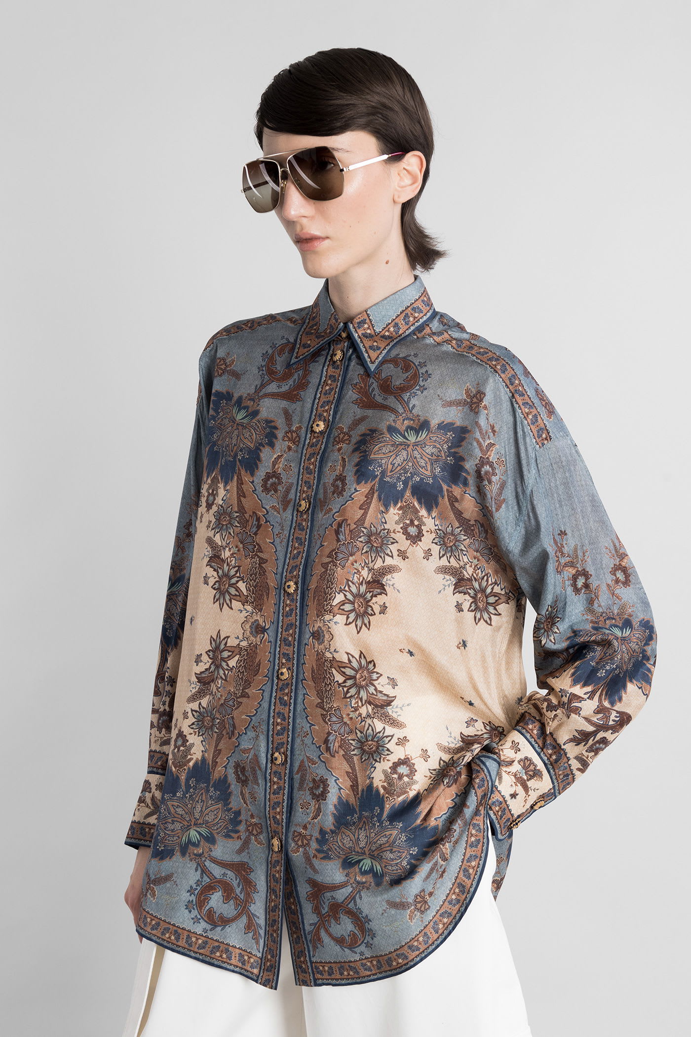 Zimmermann Ascension Manstyle Printed Silk Shirt In Blue