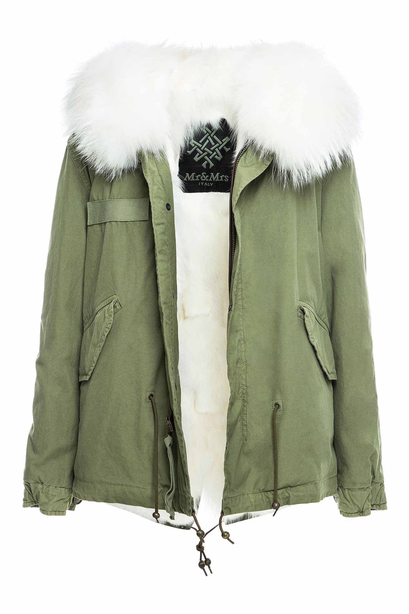 Mr & Mrs Italy Exclusive Fw20 Icon Parka: Army Cotton Canvas Mini Parka With Fox Fur Lining