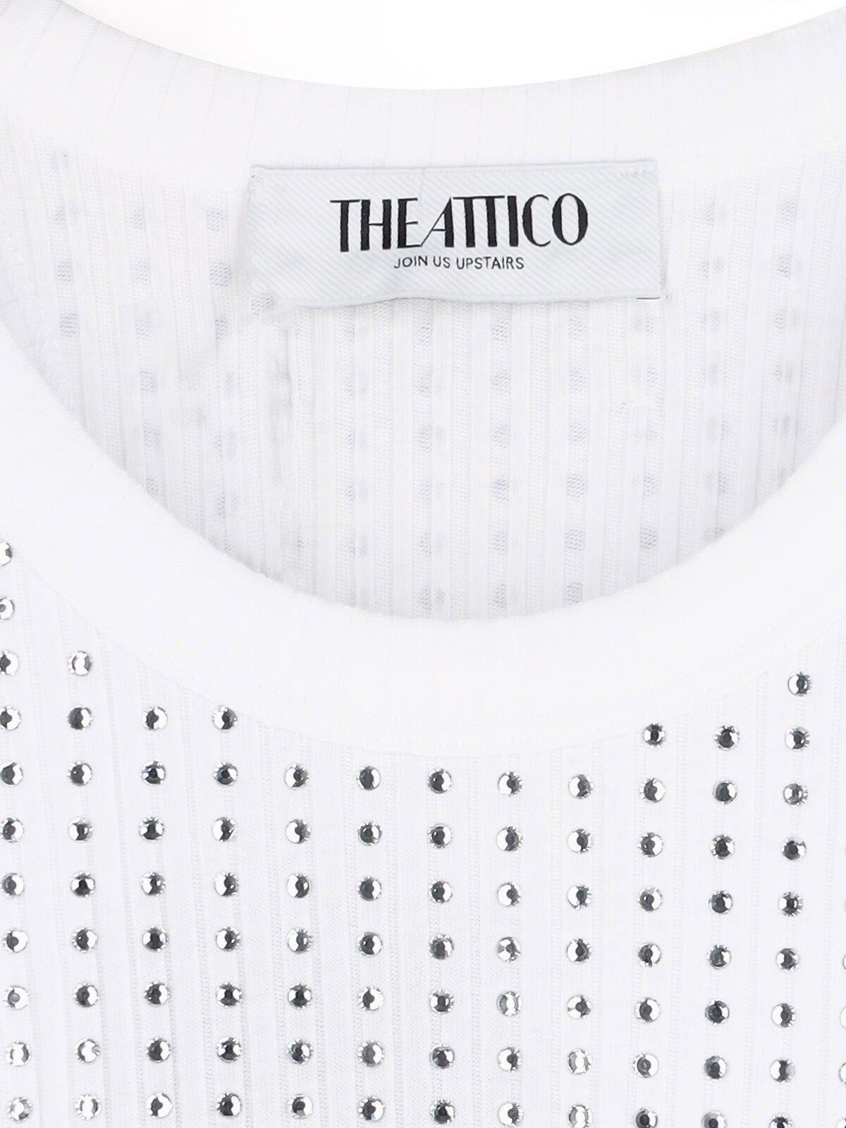 Attico Embellished Cotton Jersey Tank Top In White