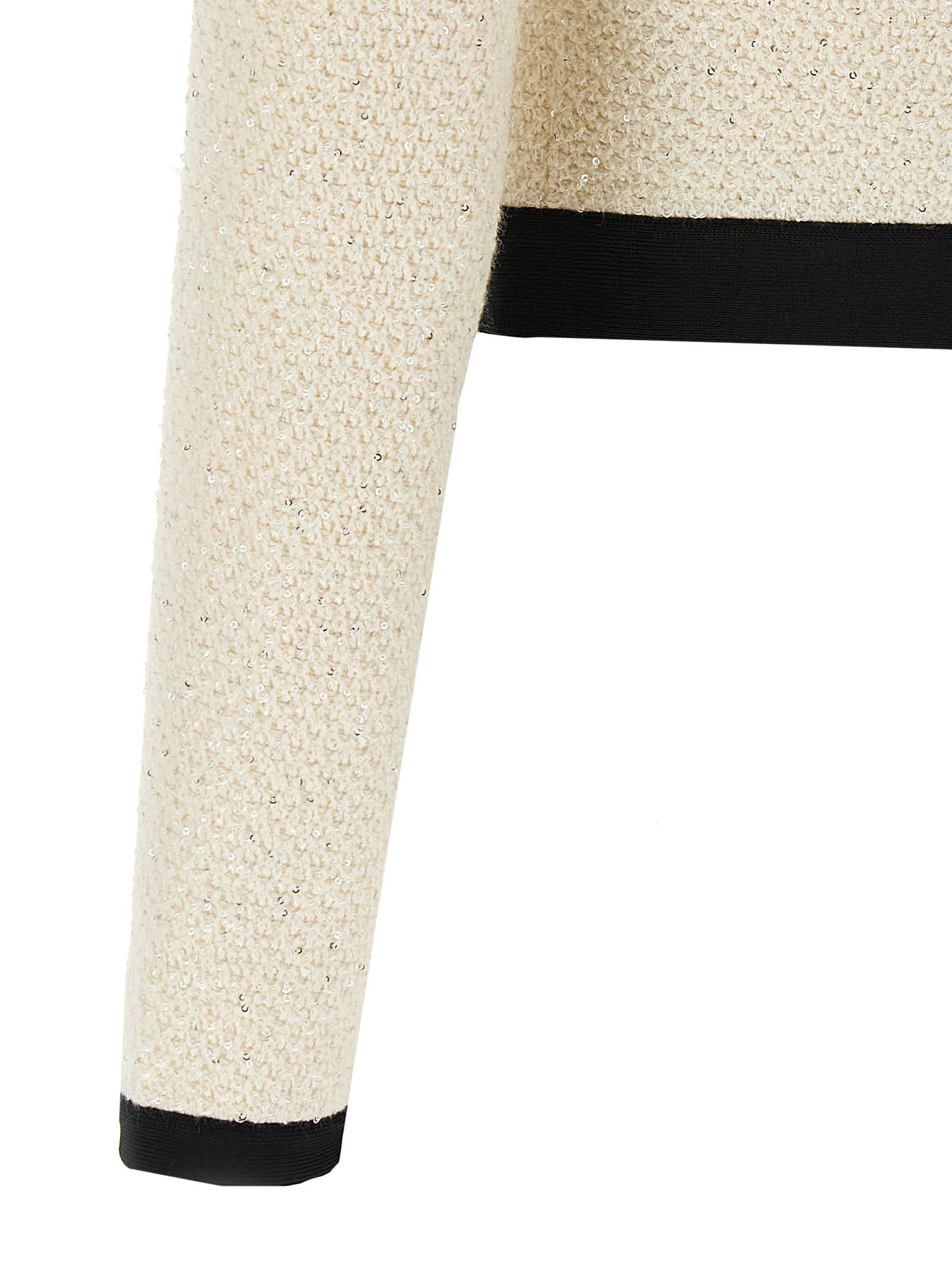 SELF-PORTRAIT CREAM SEQUIN PUSSY BOW CARDIGAN