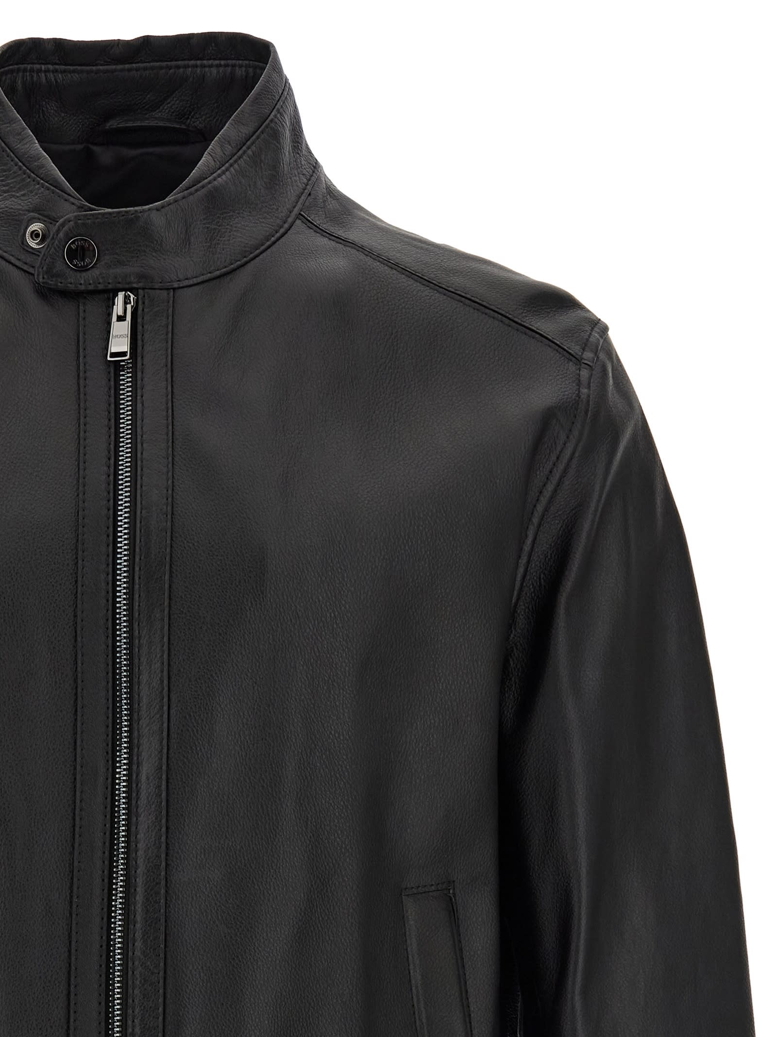 Hugo Boss Regular-fit Jacket In Grained Leather