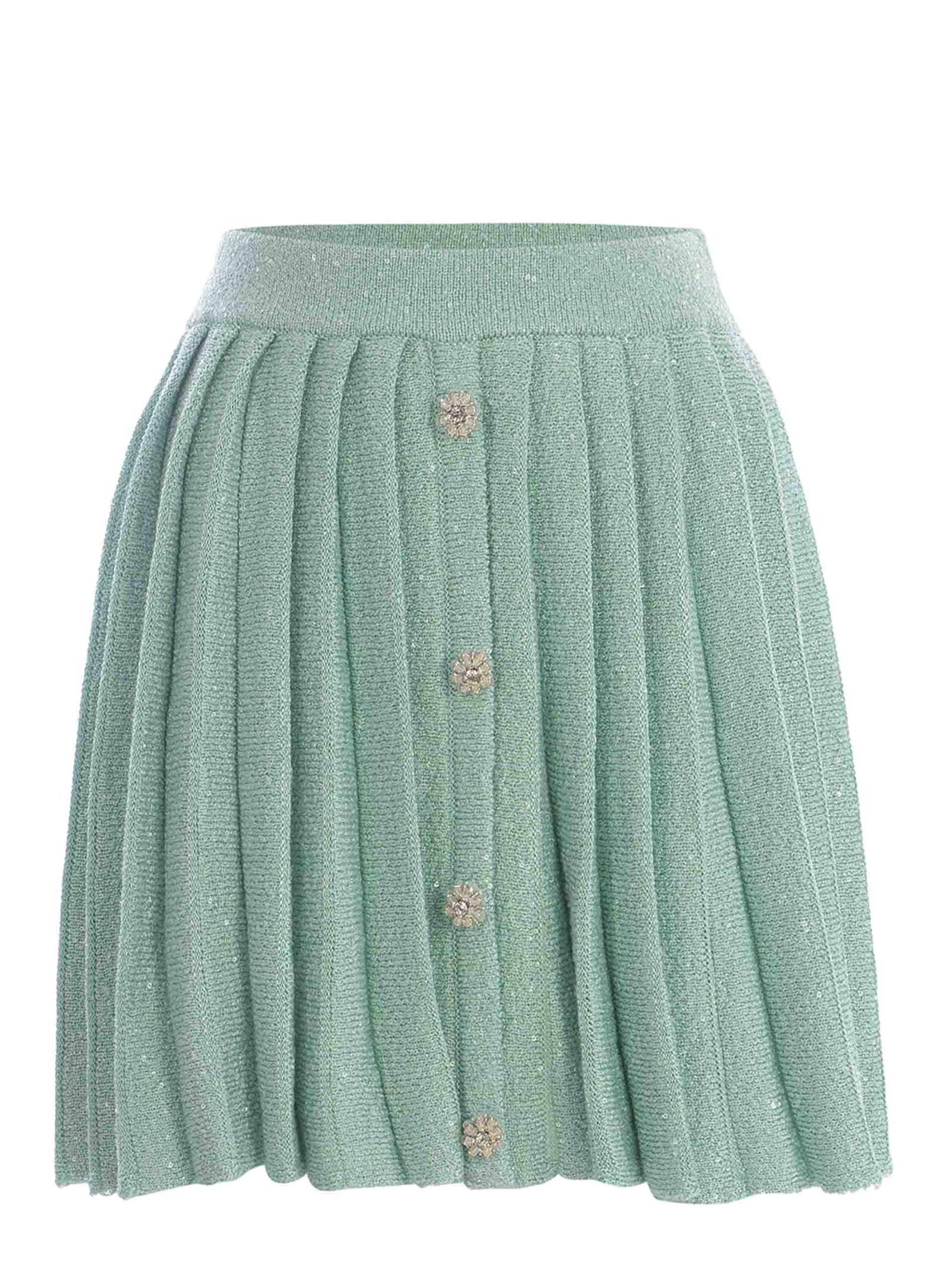 Shop Self-portrait Skirt  Pailettes Made Of Knitted Fabric In Verde Menta