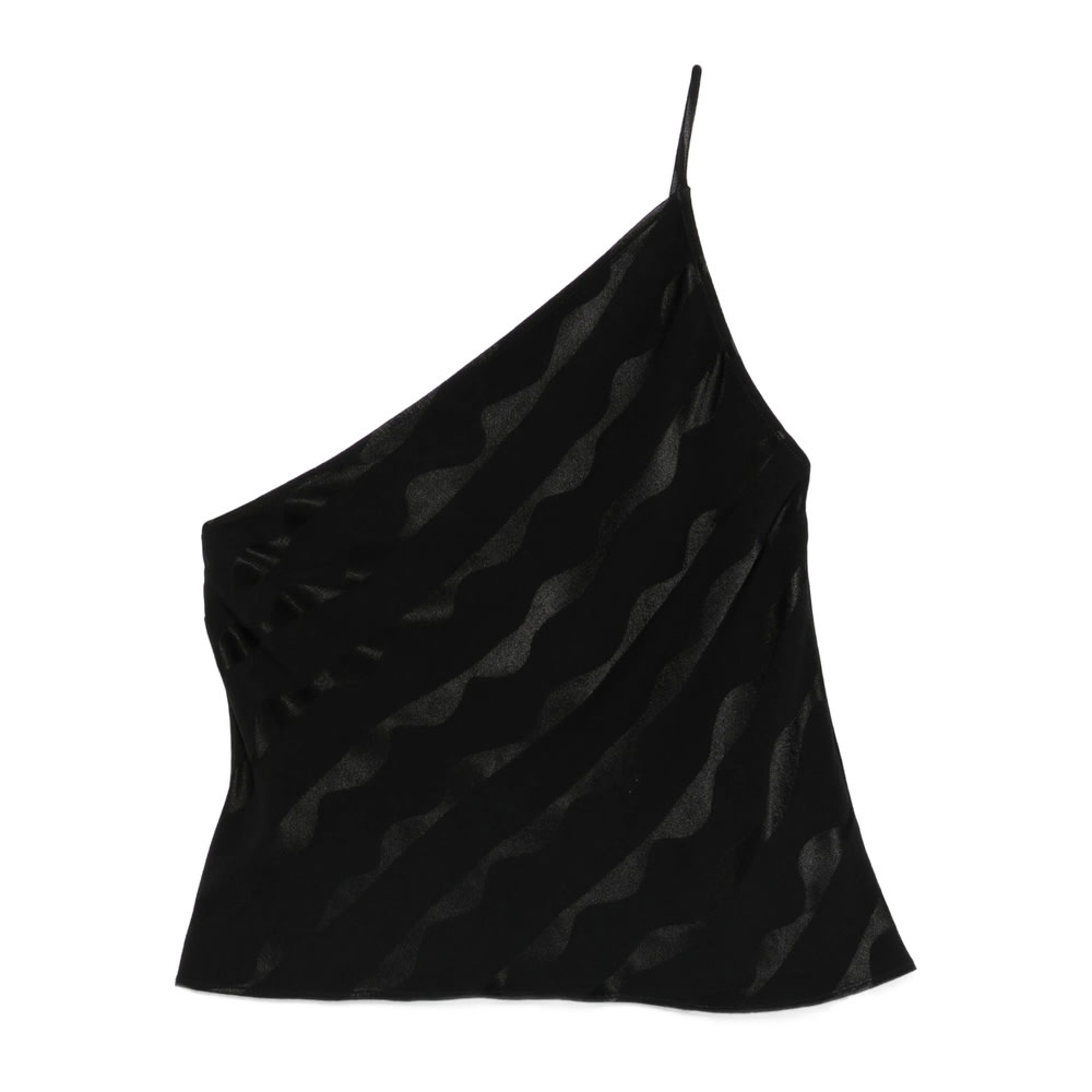 Rixo London One-shoulder Wave-pattern Top In Black