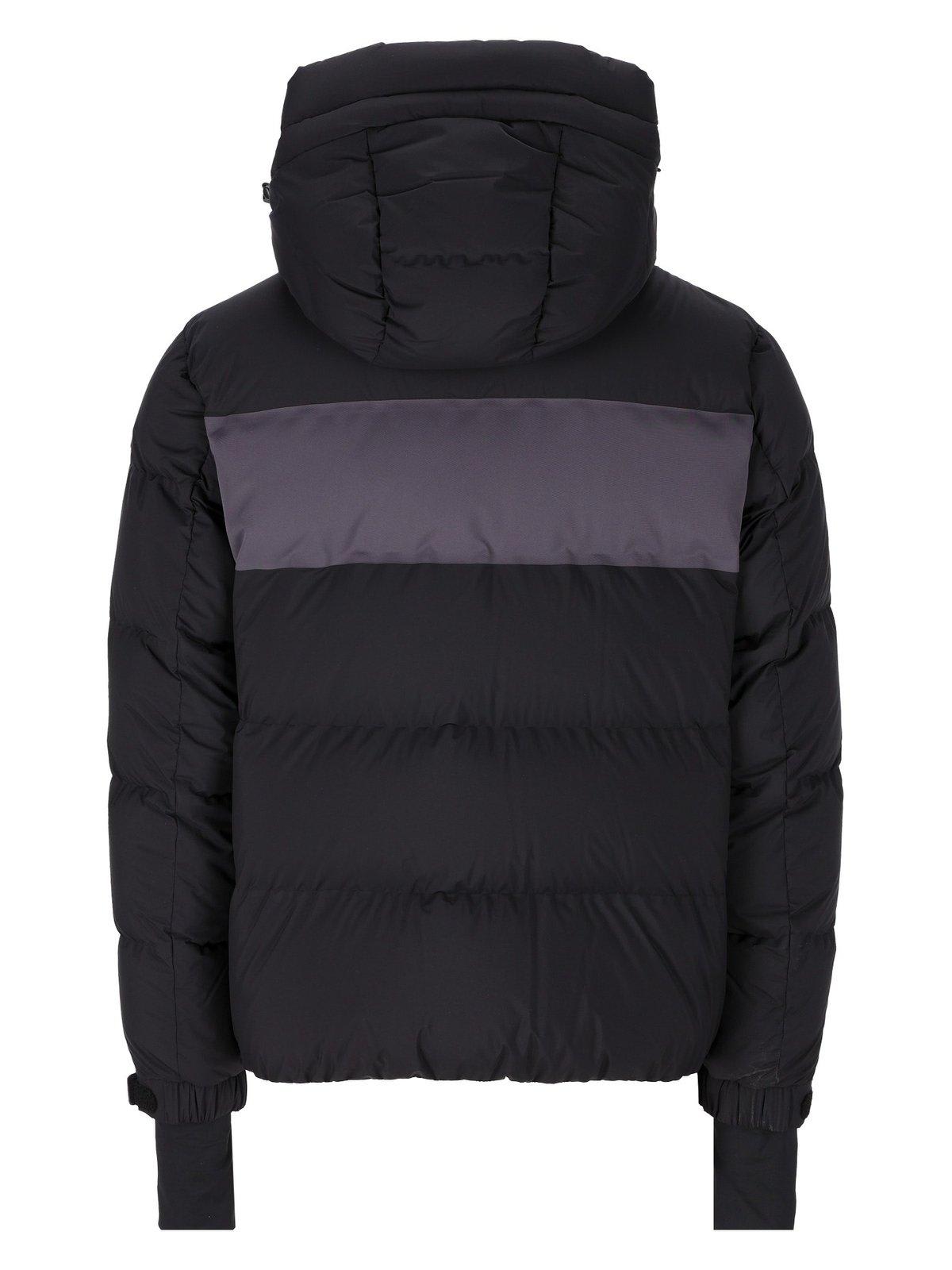 Shop Moncler Logo Printed Hooded Padded Jacket In Black